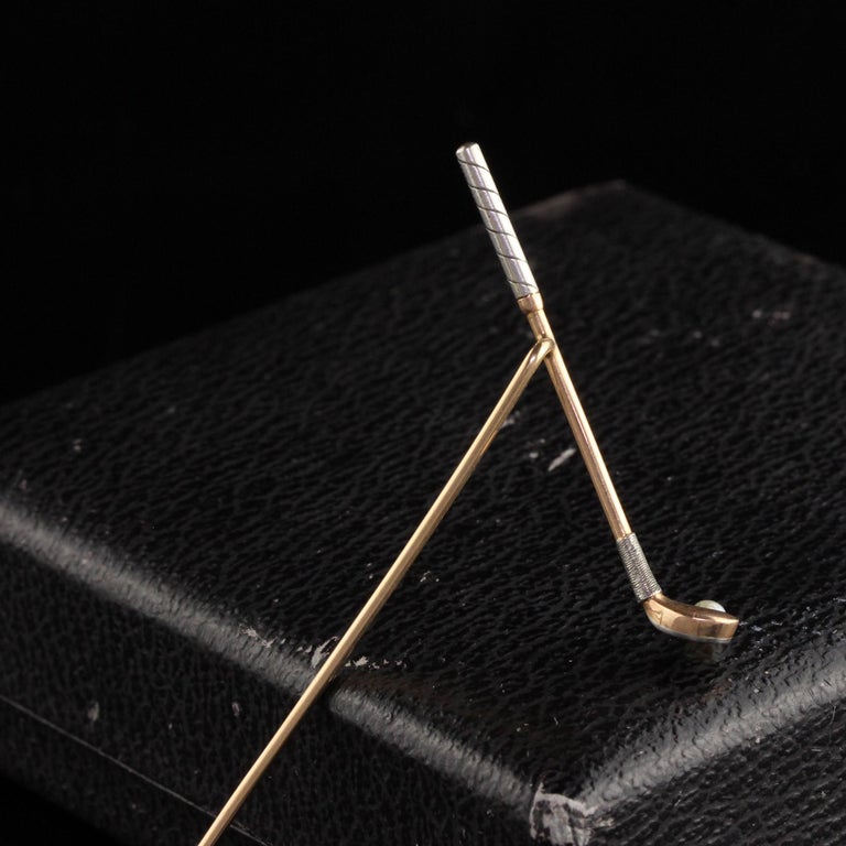 Antique Art Deco 18K Yellow Gold and Platinum Golf Stick Pin In Good Condition For Sale In Great Neck, NY