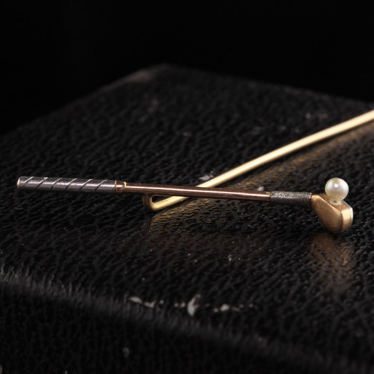 Antique Art Deco 18K Yellow Gold and Platinum Golf Stick Pin For Sale 1
