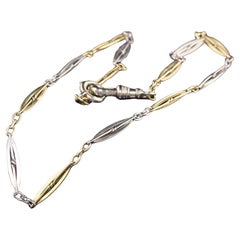 Antique Art Deco 18K Yellow Gold and Platinum Link Necklace / Watch Fob