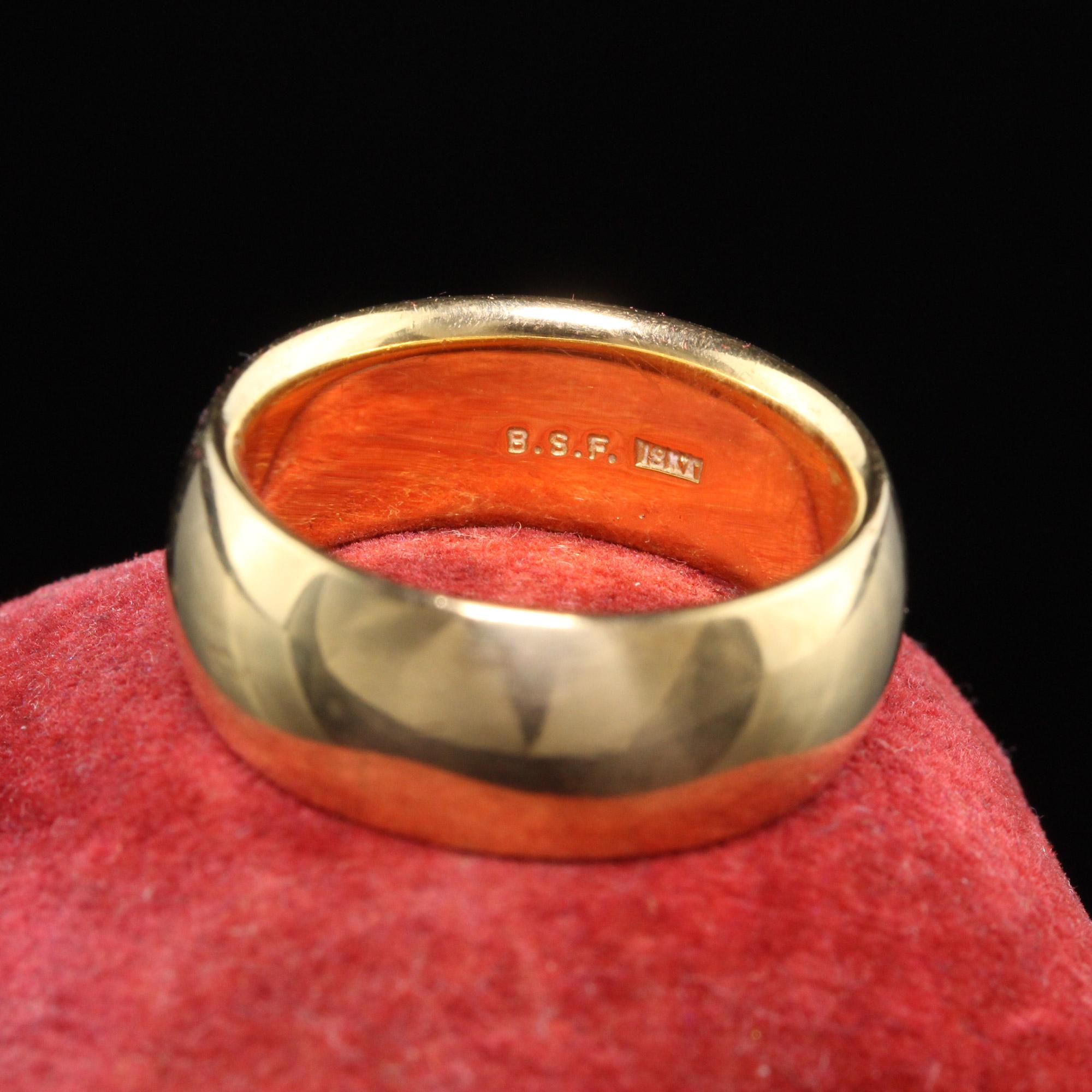 Antique Art Deco 18K Yellow Gold Black Starr and Frost Wide Wedding Band In Good Condition For Sale In Great Neck, NY