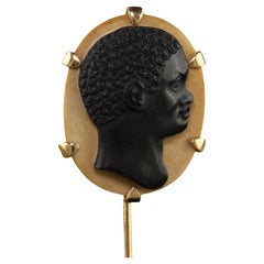Antike Art Deco 18K Gelbgold geschnitzte Onyx Stein männliche Profile Stick Pin
