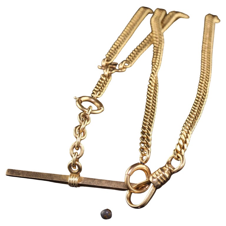 Antique Art Deco 18K Yellow Gold Curb Link Chain Necklace Watch Fob For ...