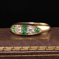 Antique Art Deco 18K Yellow Gold Diamond and Emerald Five Stone Band