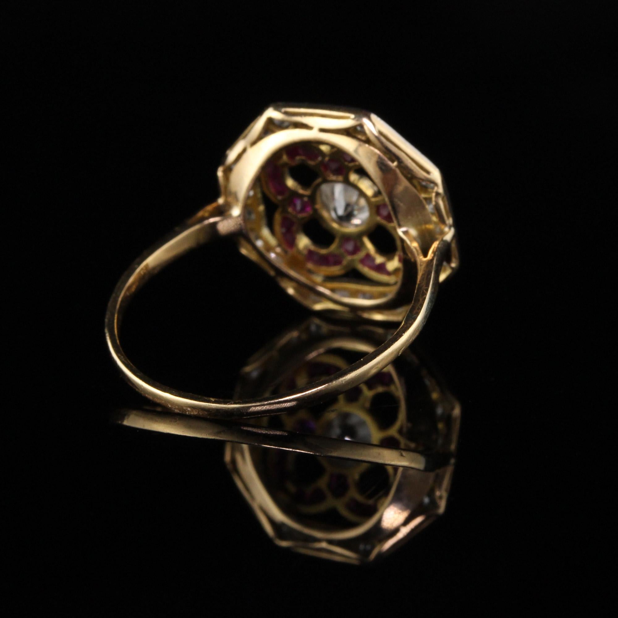 Antique Art Deco 18 Karat Yellow Gold Diamond and Ruby Engagement Ring (Alteuropäischer Brillantschliff)