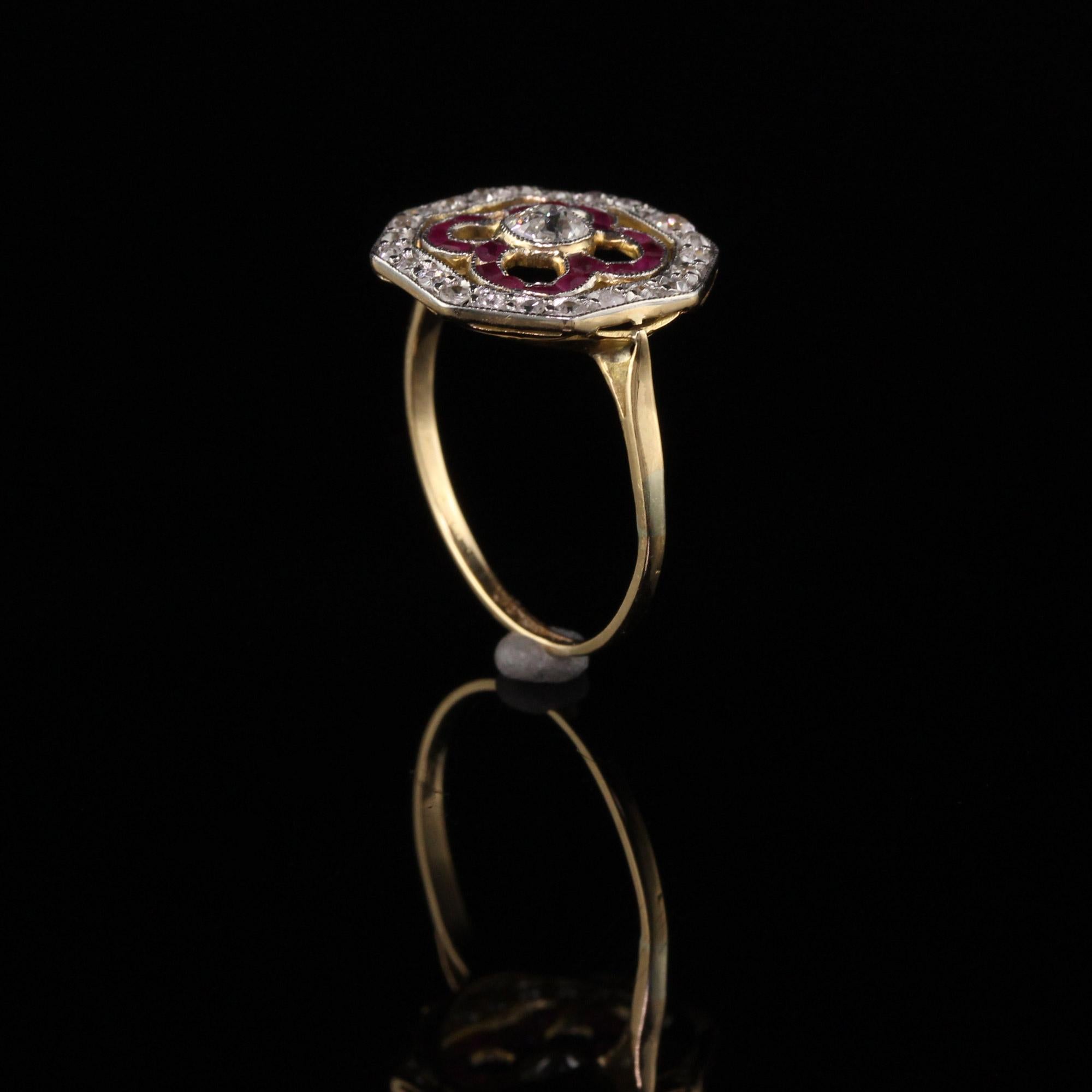 Women's Antique Art Deco 18 Karat Yellow Gold Diamond and Ruby Engagement Ring