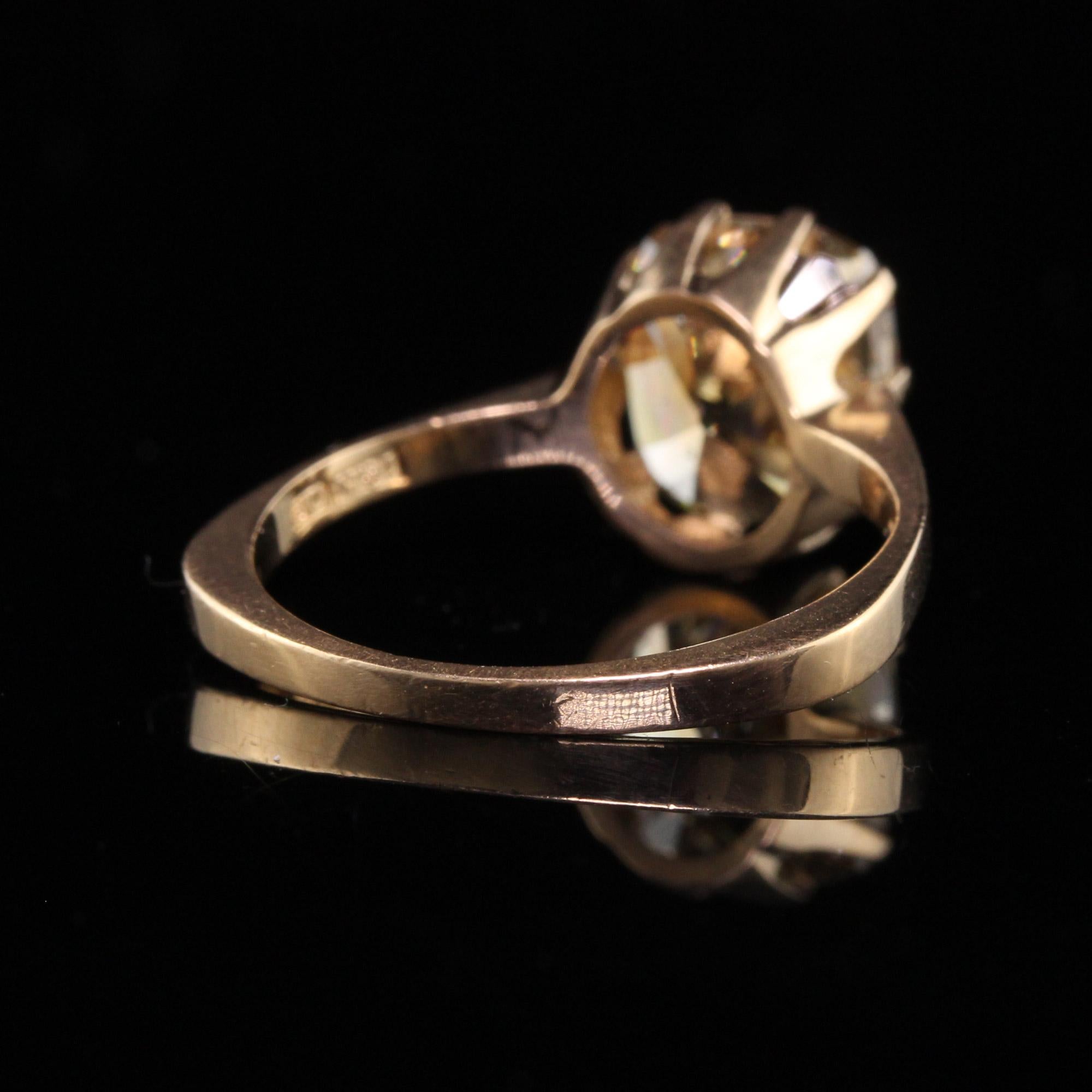 Art déco Bague de fiançailles ancienne Art Déco en or jaune 18K avec diamant fantaisie ancienne mine - GIA en vente