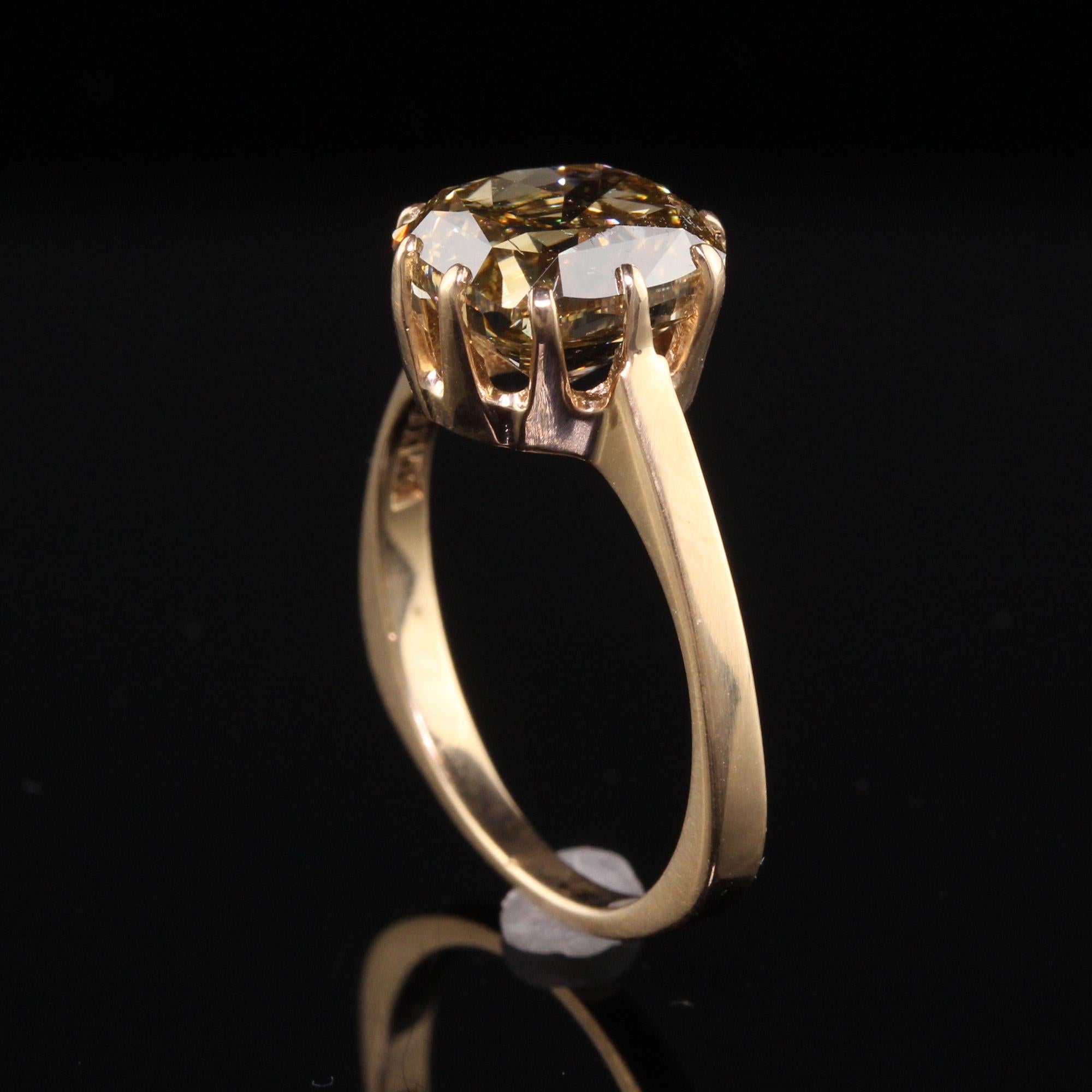 Taille vieille mine Bague de fiançailles ancienne Art Déco en or jaune 18K avec diamant fantaisie ancienne mine - GIA en vente