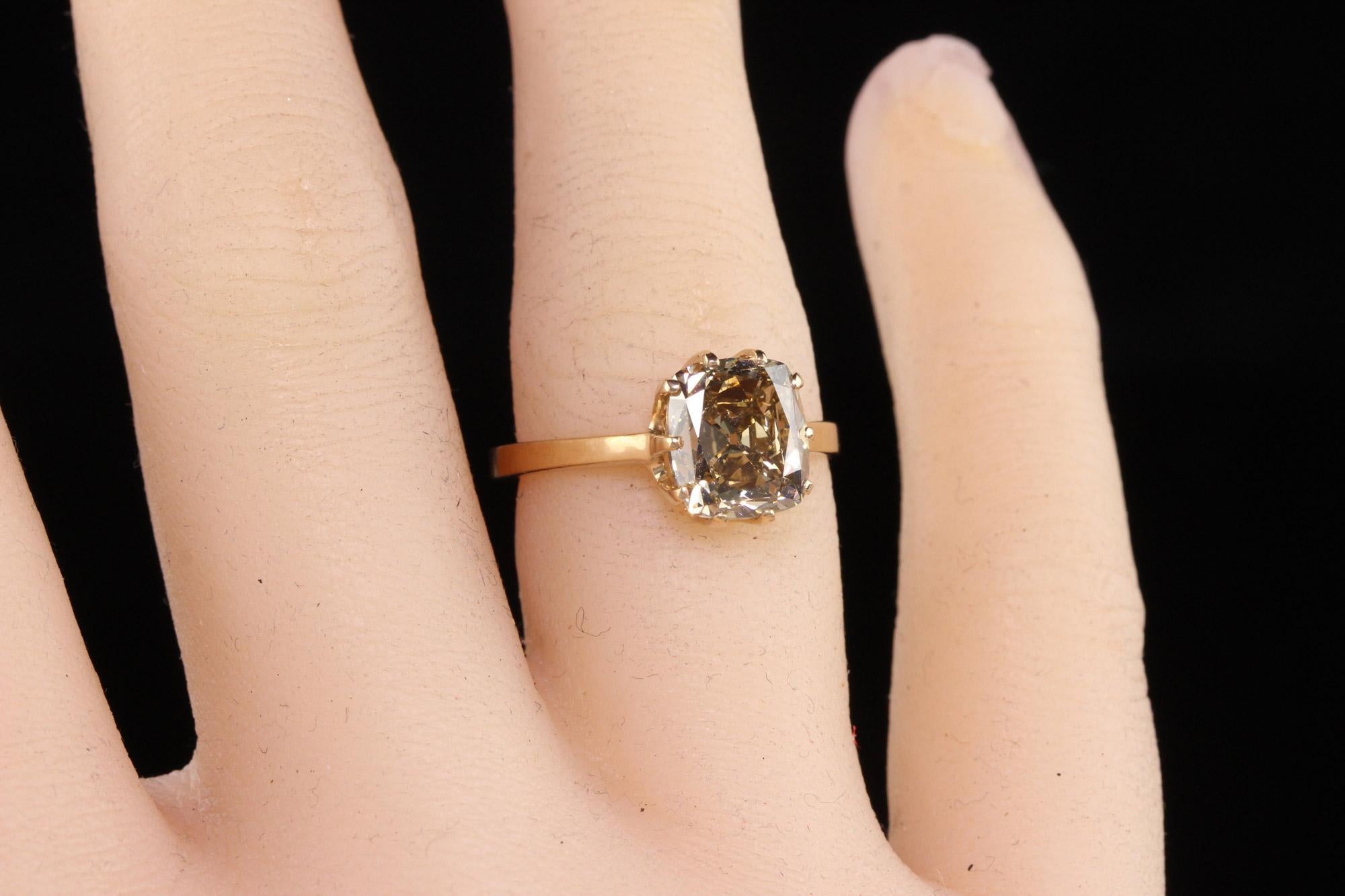 Women's Antique Art Deco 18k Yellow Gold Fancy Old Mine Diamond Engagement Ring, GIA For Sale