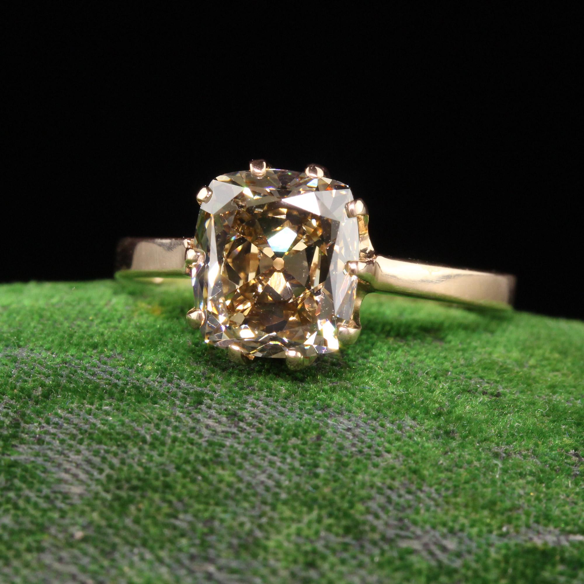 Antique Art Deco 18k Yellow Gold Fancy Old Mine Diamond Engagement Ring, GIA For Sale 1