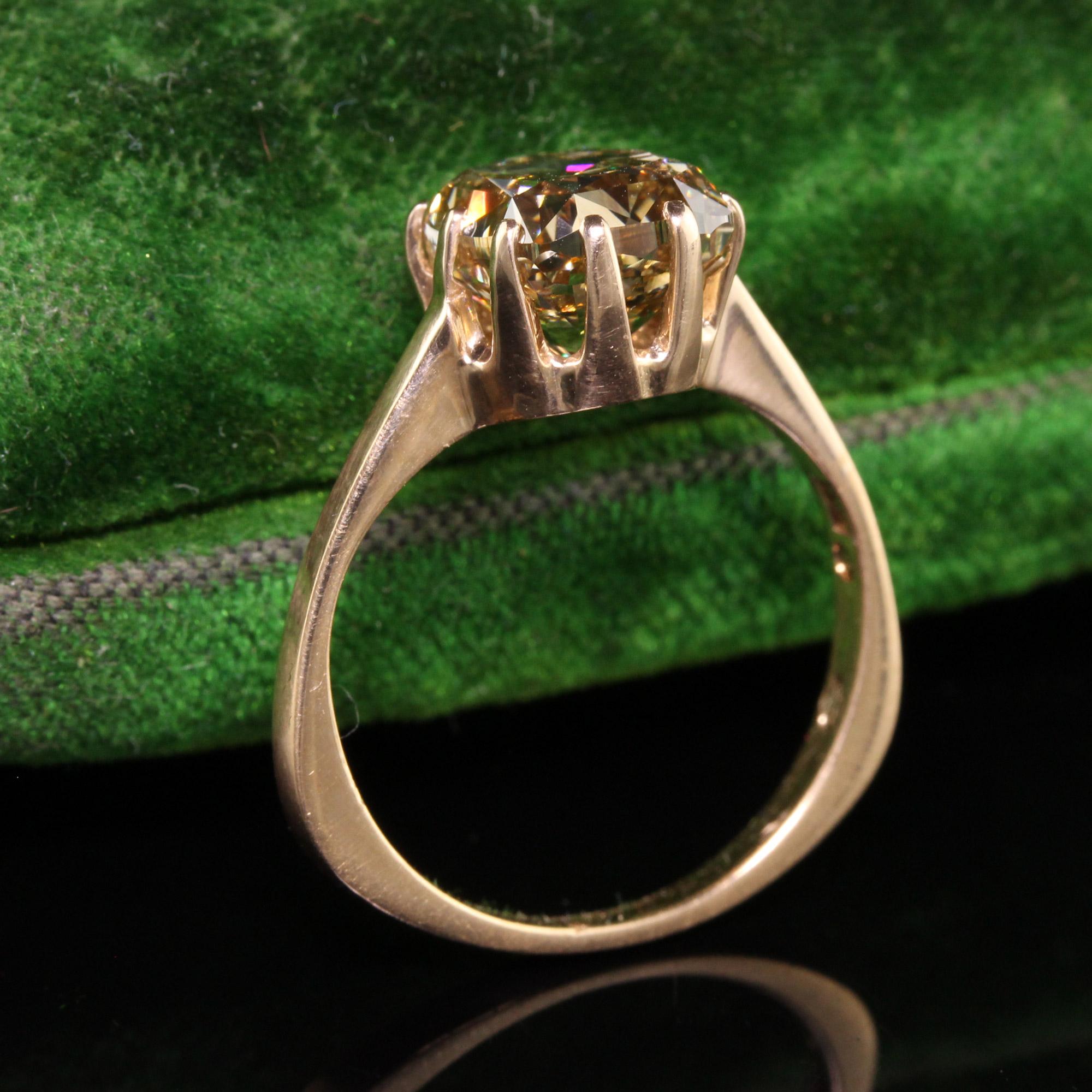 Bague de fiançailles ancienne Art Déco en or jaune 18K avec diamant fantaisie ancienne mine - GIA en vente 2