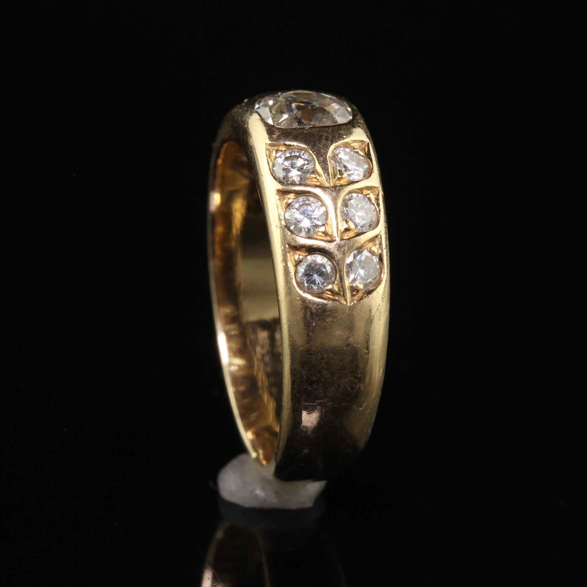 Antique Art Deco 18K Yellow Gold French Old Mine Diamond Band Ring For Sale 1