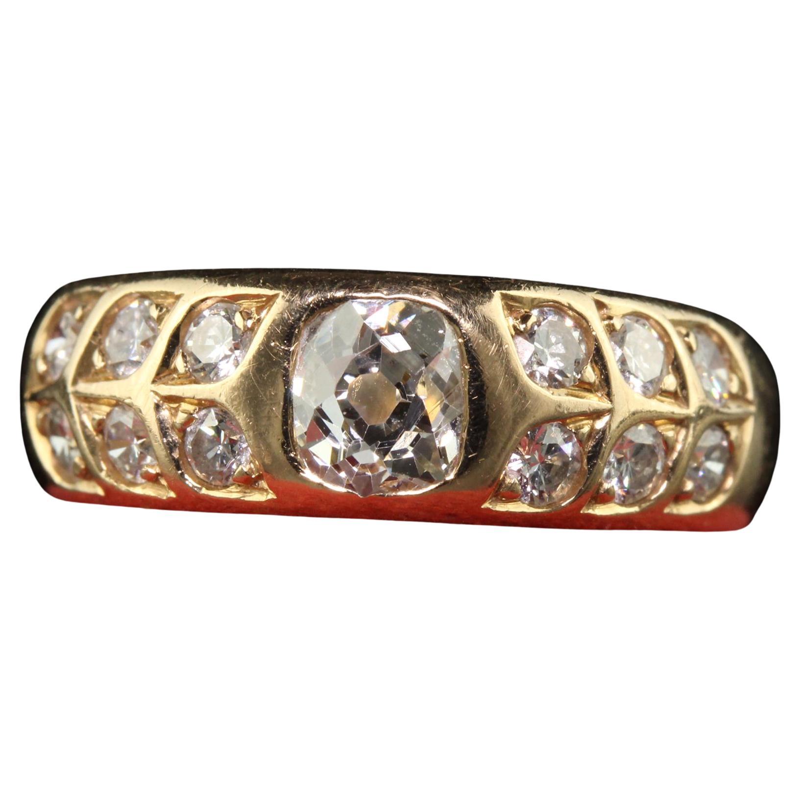 Antique Art Deco 18K Yellow Gold French Old Mine Diamond Band Ring For Sale