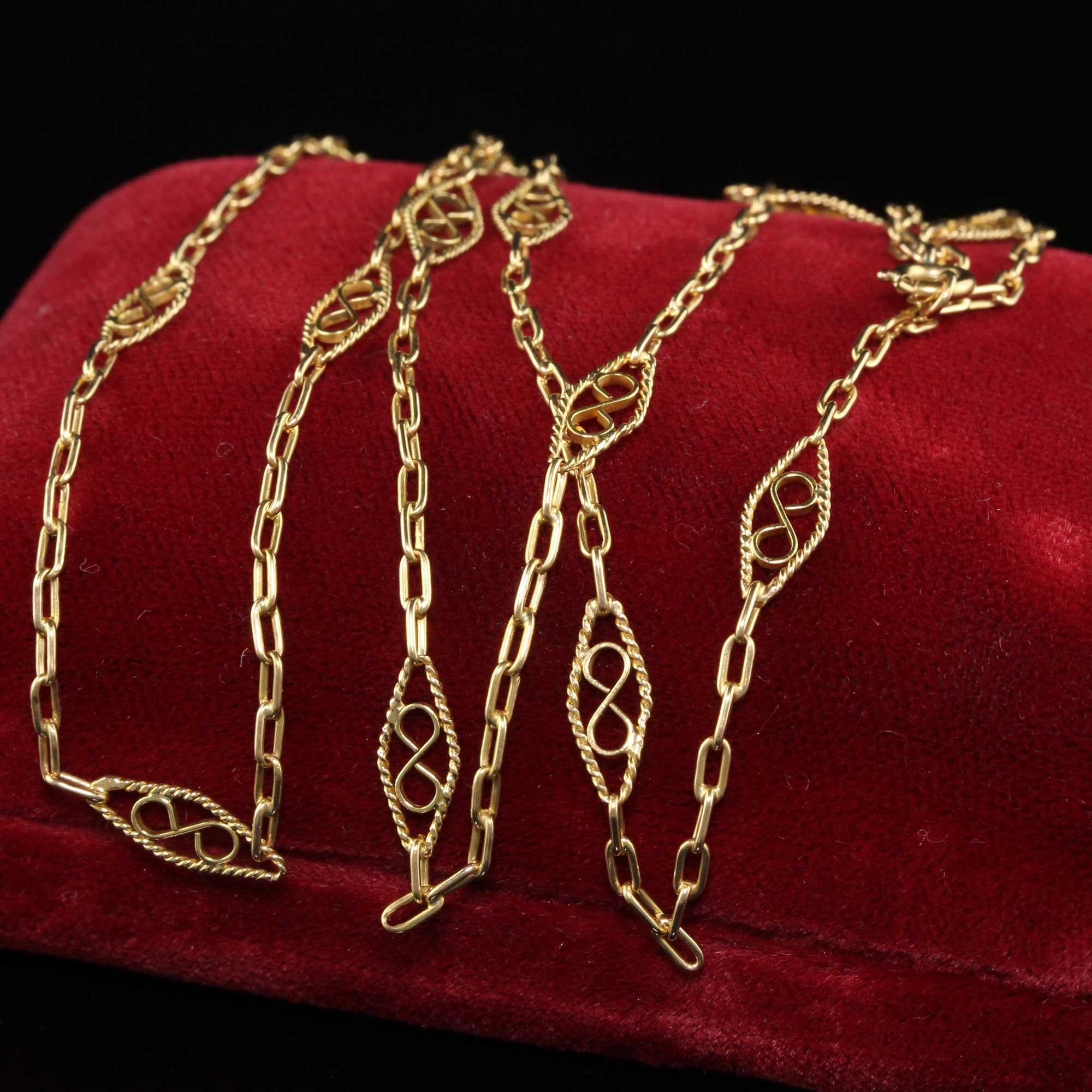 Antique Art Deco 18k Yellow Gold Intricate Link Gold Chain For Sale at