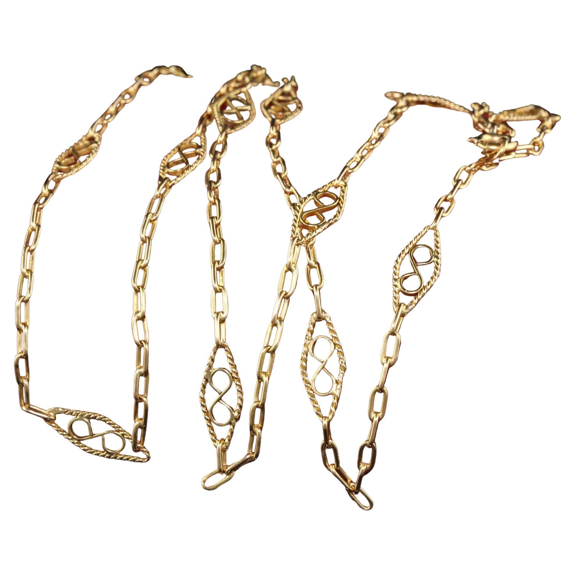 Antique Art Deco 18K Yellow Gold Intricate Link Gold Chain - 26 inches For Sale