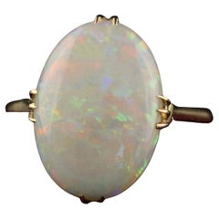 Antiker Art Deco 18K Gelbgold Natürlicher Cabochon Opal Filigraner Ring