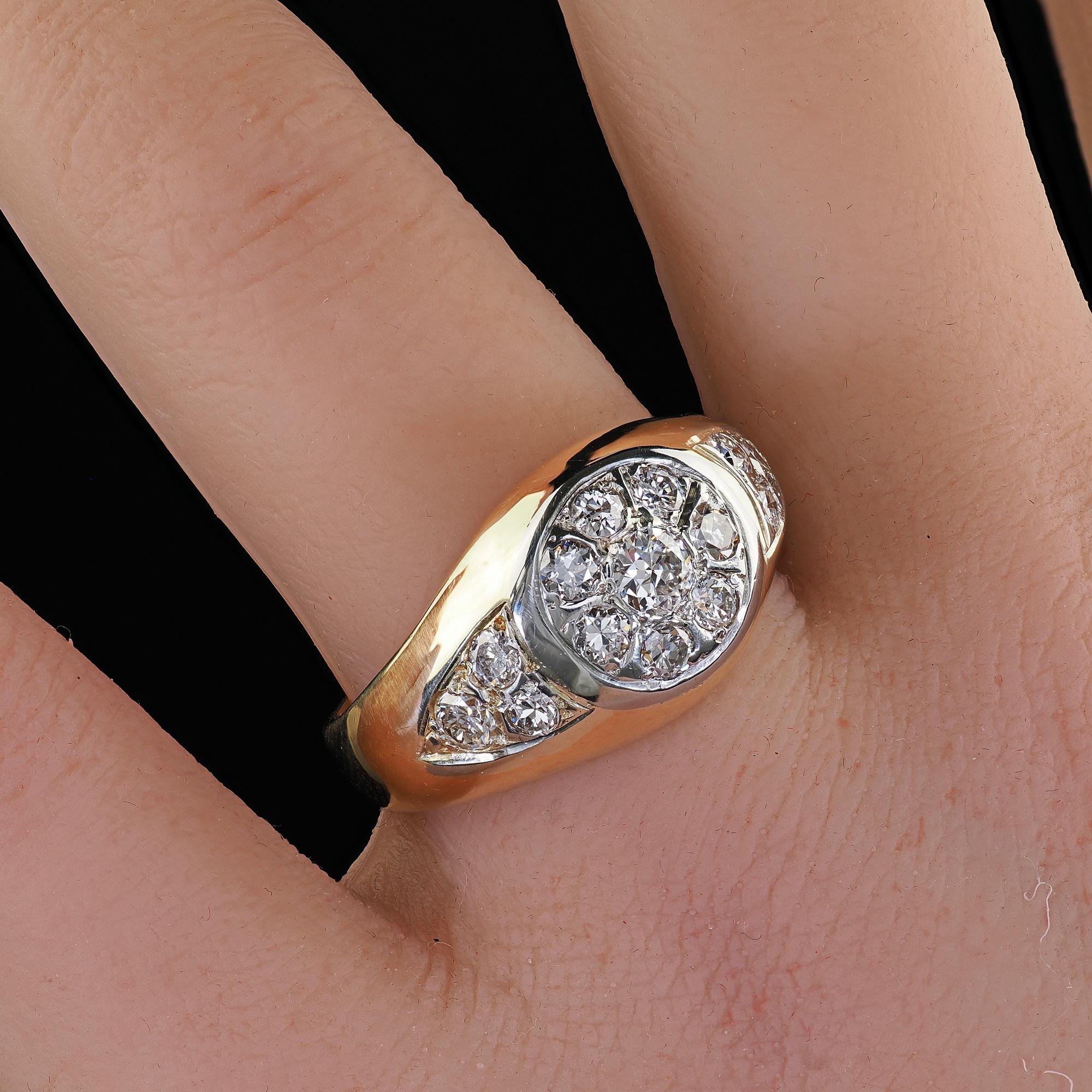 Antiker Art Deco 18K Gelbgold Old European Diamond Cluster Ring im Angebot 4