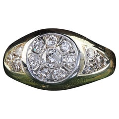 Antiguo Anillo Art Decó de Oro Amarillo de 18 K con Racimo de Diamantes de la Vieja Europa