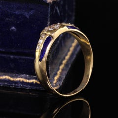 Antique Art Deco 18 Karat Yellow Gold Old Mine Cut Diamond Enamel Ring