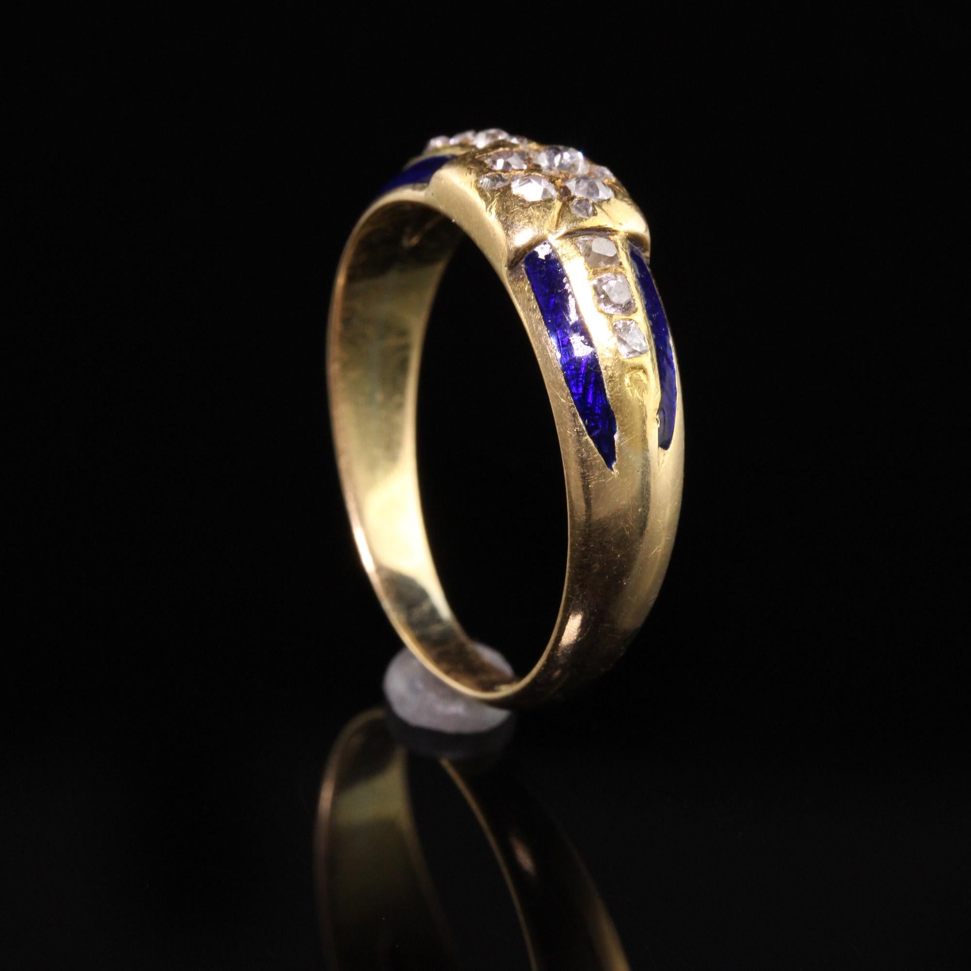 Women's or Men's Antique Art Deco 18 Karat Yellow Gold Old Mine Cut Diamond Enamel Ring