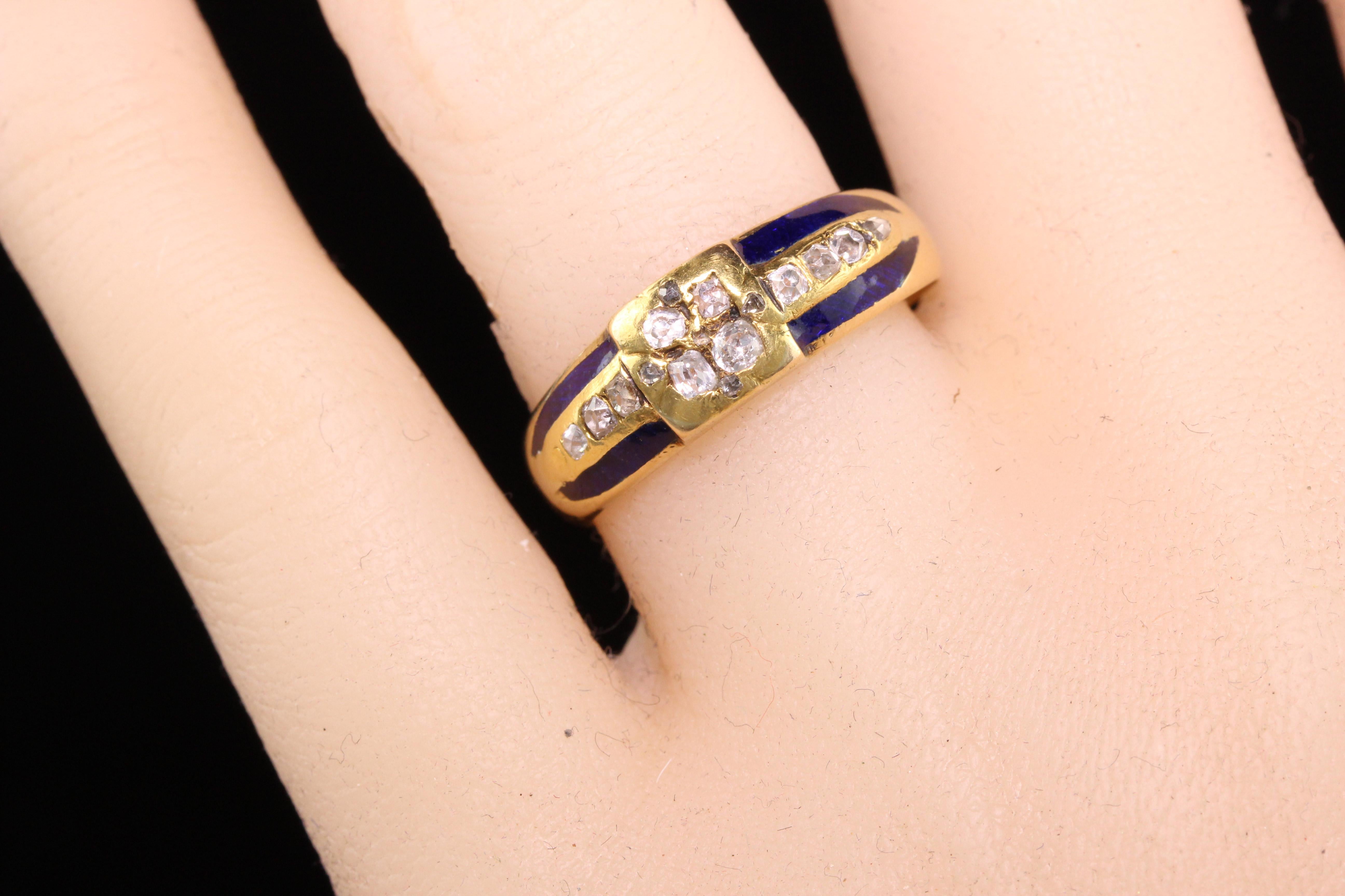 Antique Art Deco 18 Karat Yellow Gold Old Mine Cut Diamond Enamel Ring 1