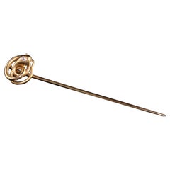 Antique Art Deco 18K Yellow Gold Old Mine Diamond Snake Stick Pin