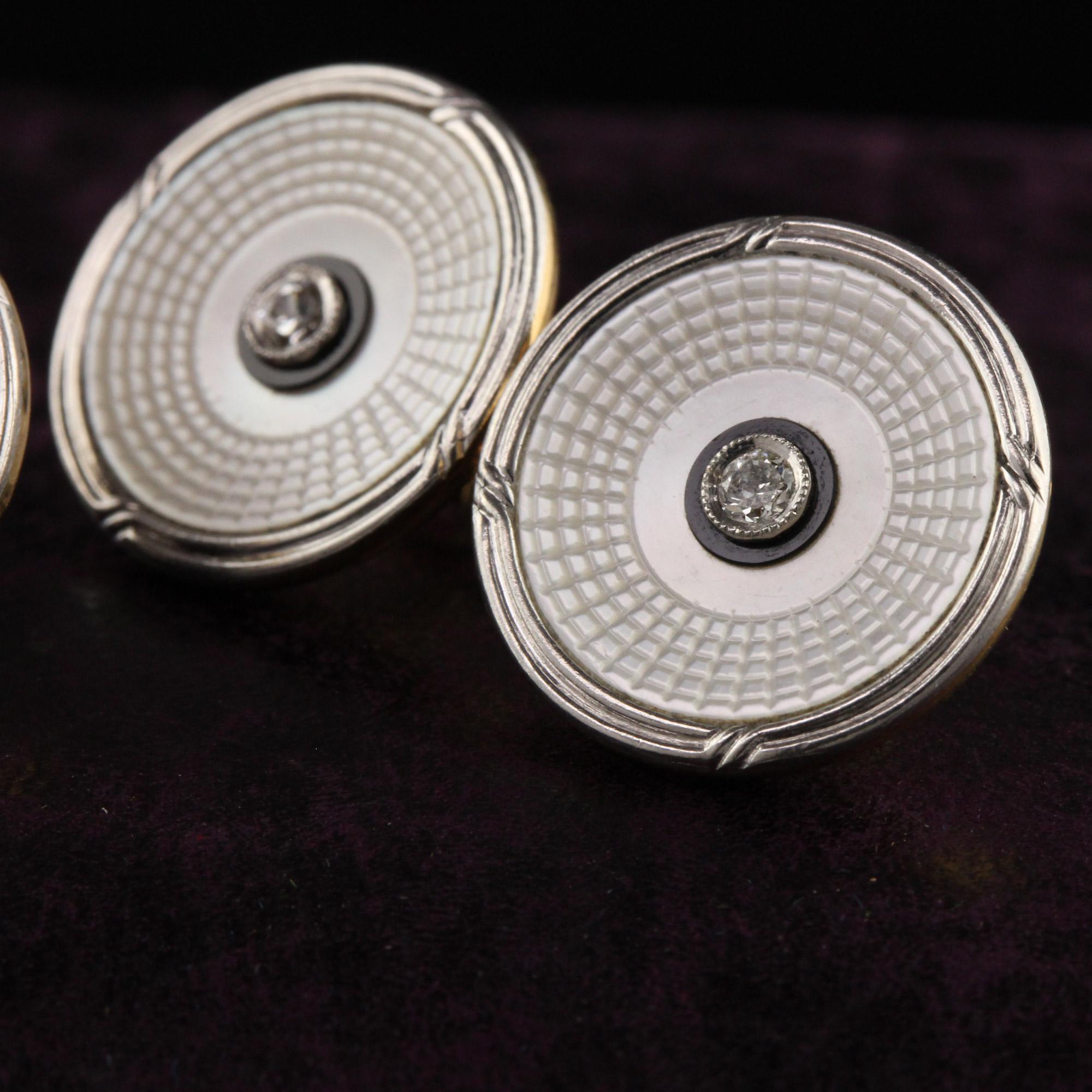 Antique Art Deco 18K Yellow Gold Platinum Diamond Mother of Pearl Cufflinks In Good Condition In Great Neck, NY