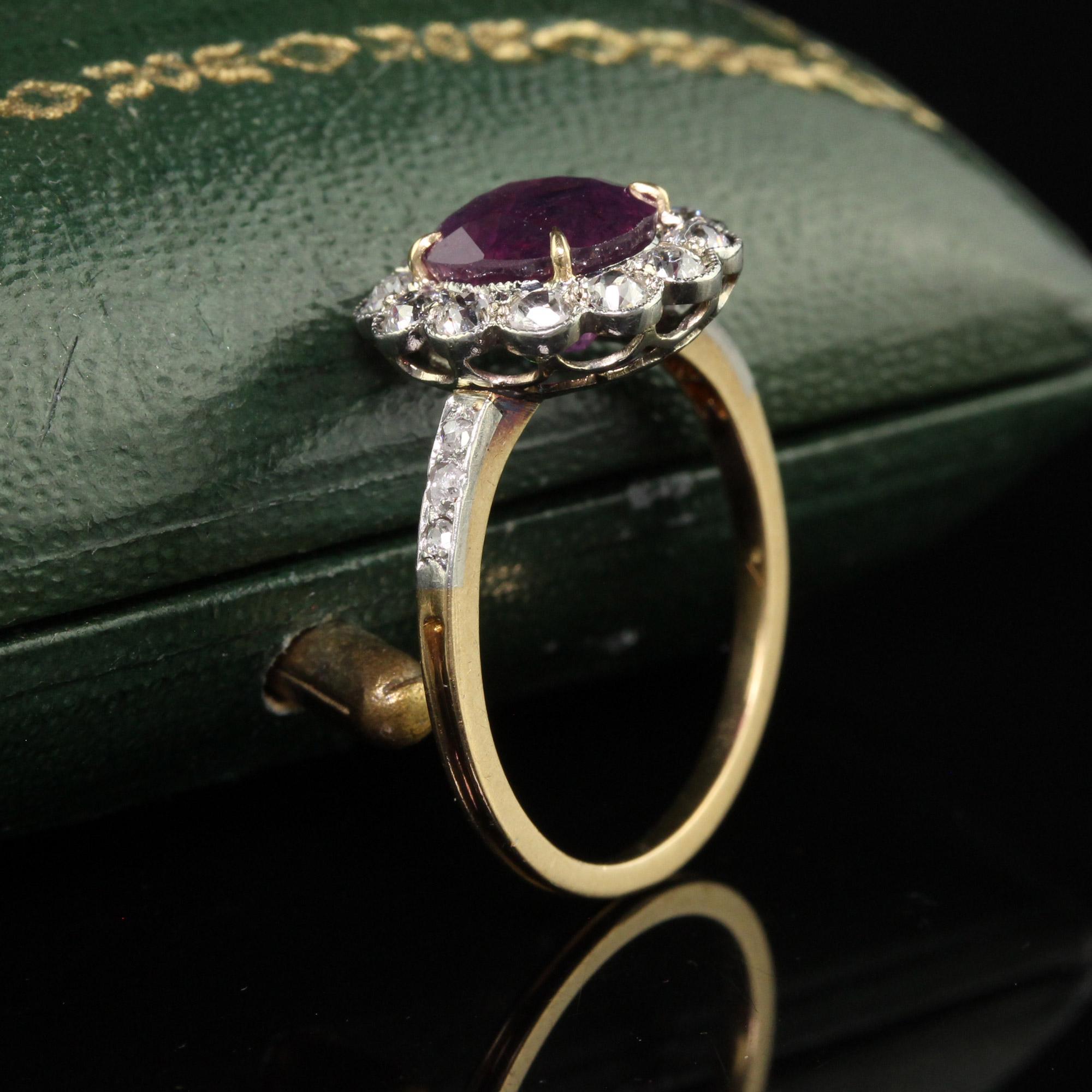 Art Deco Antique Edwardian 18K Yellow Gold Platinum Kashmir Sapphire Engagement Ring IGI For Sale