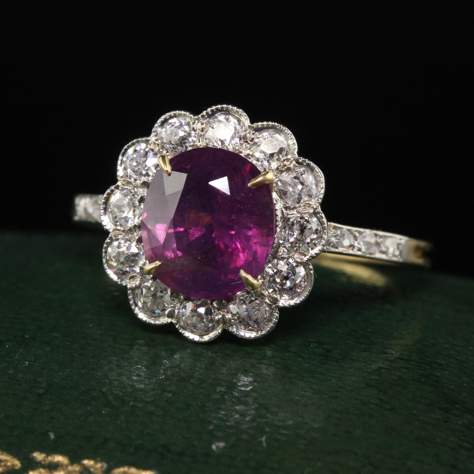 Art Deco Antique Edwardian 18K Yellow Gold Platinum Kashmir Sapphire Engagement Ring IGI For Sale