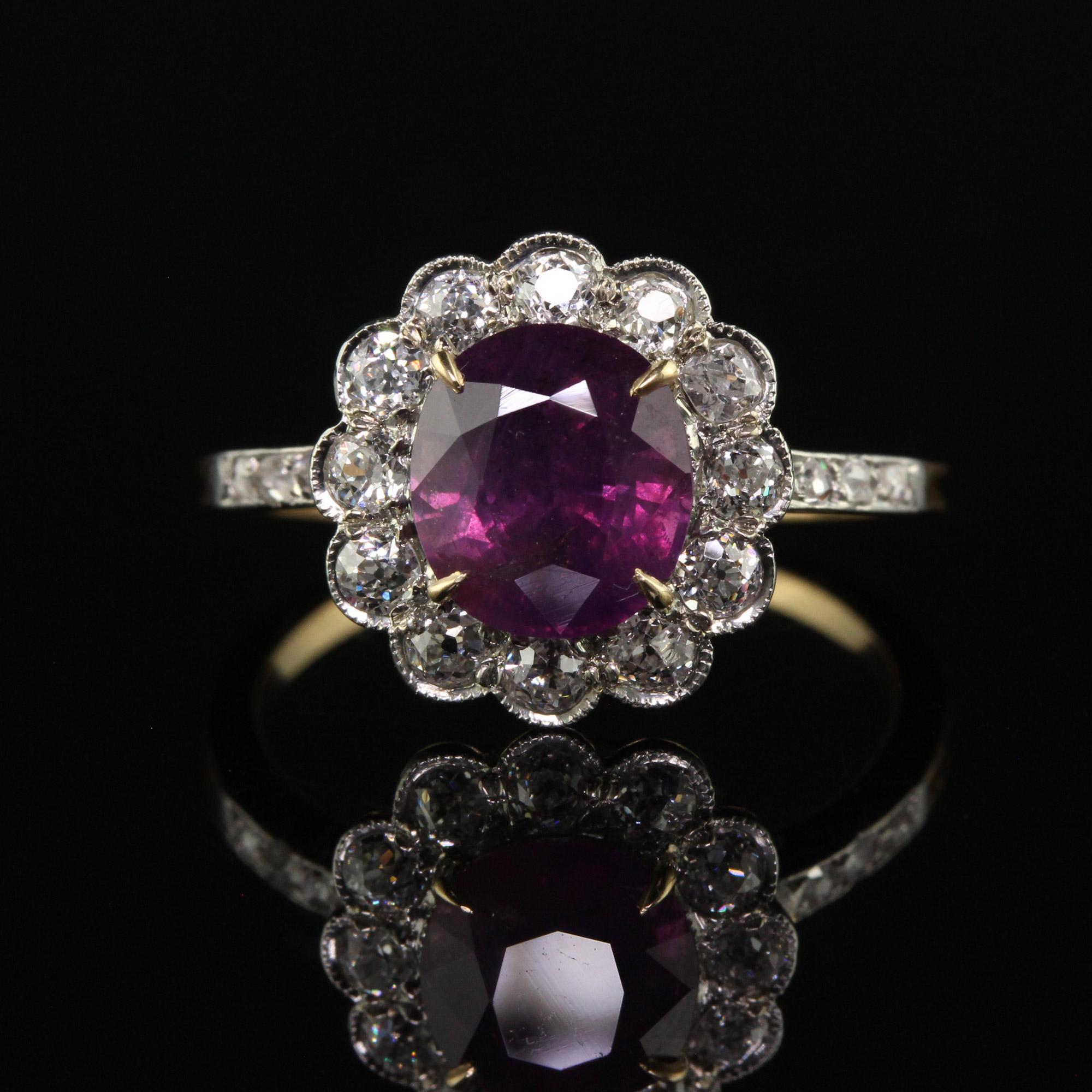 Old Mine Cut Antique Edwardian 18K Yellow Gold Platinum Kashmir Sapphire Engagement Ring IGI For Sale