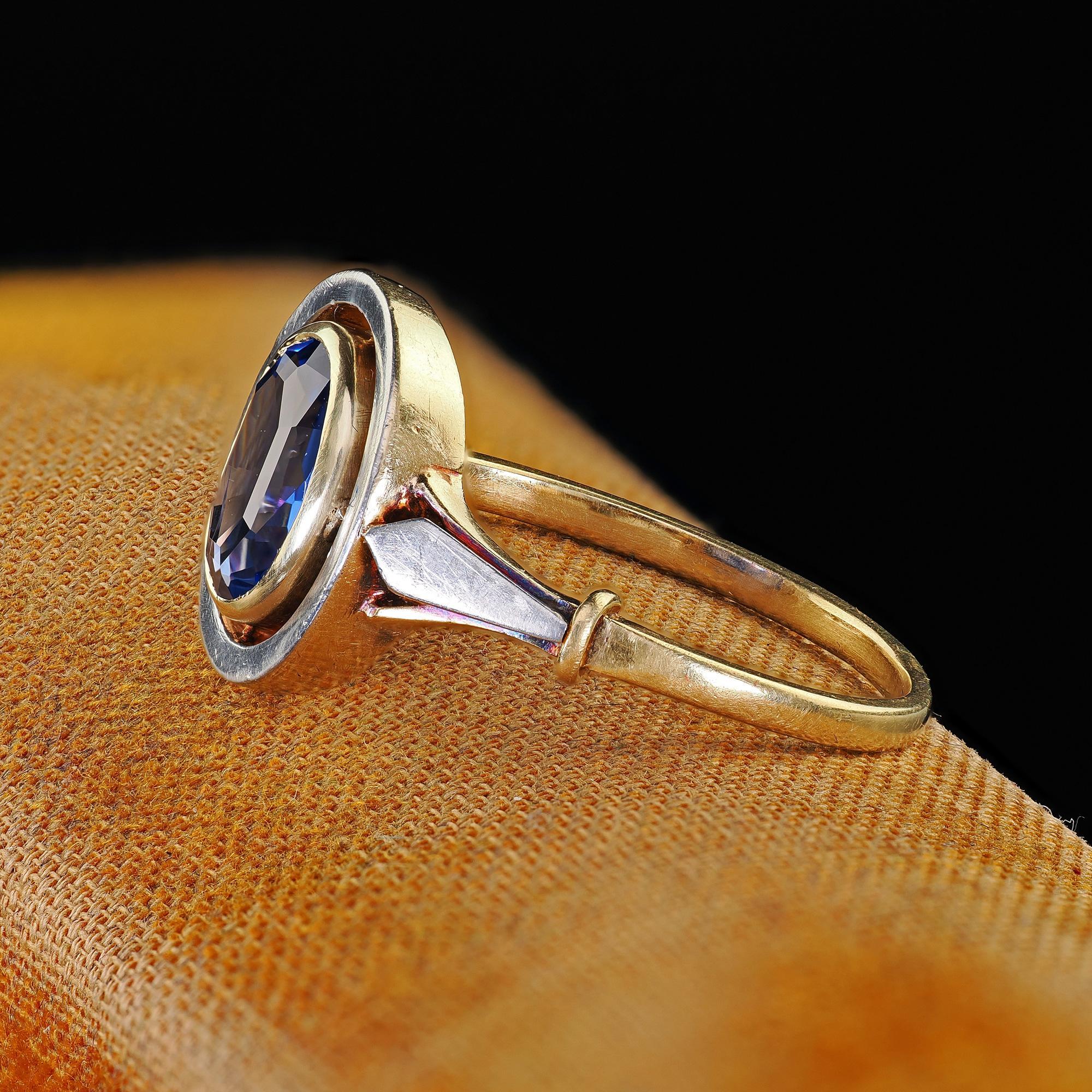Bague de fiançailles Arte Antiques 18K or jaune platine saphir sans chaleur - GIA Bon état - En vente à Great Neck, NY