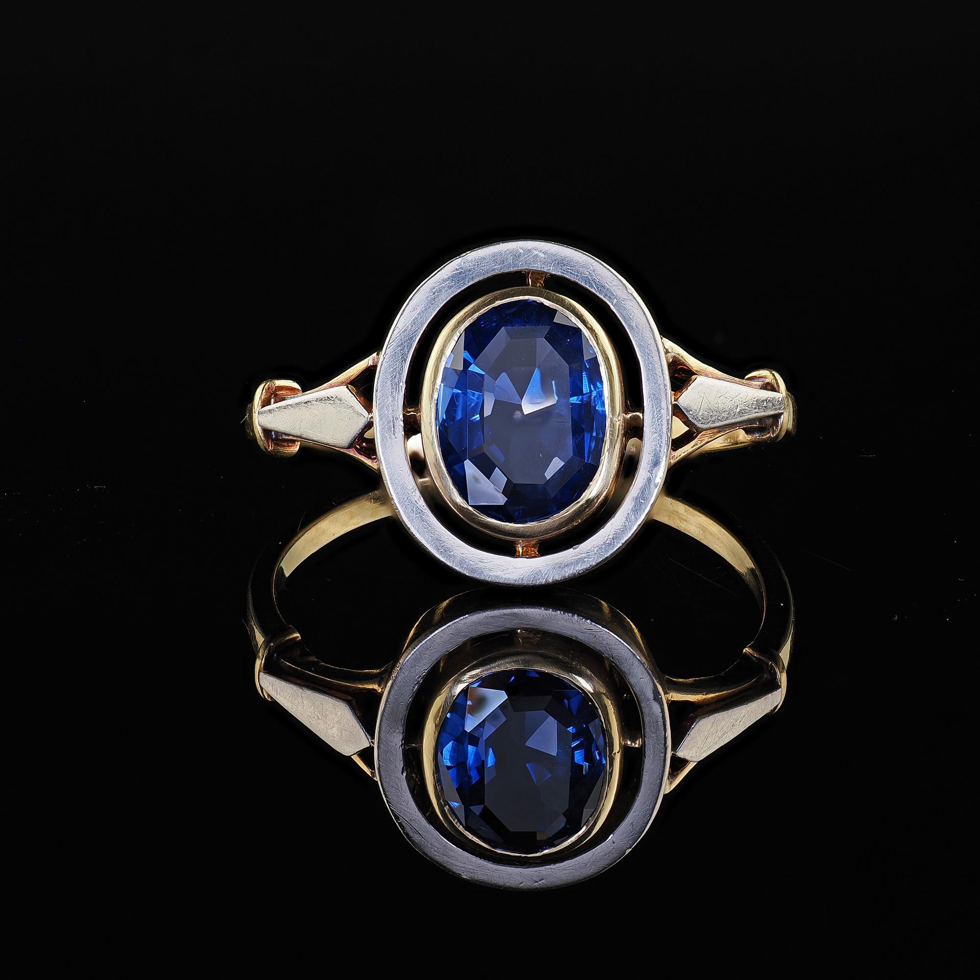 Bague de fiançailles Arte Antiques 18K or jaune platine saphir sans chaleur - GIA Pour femmes en vente