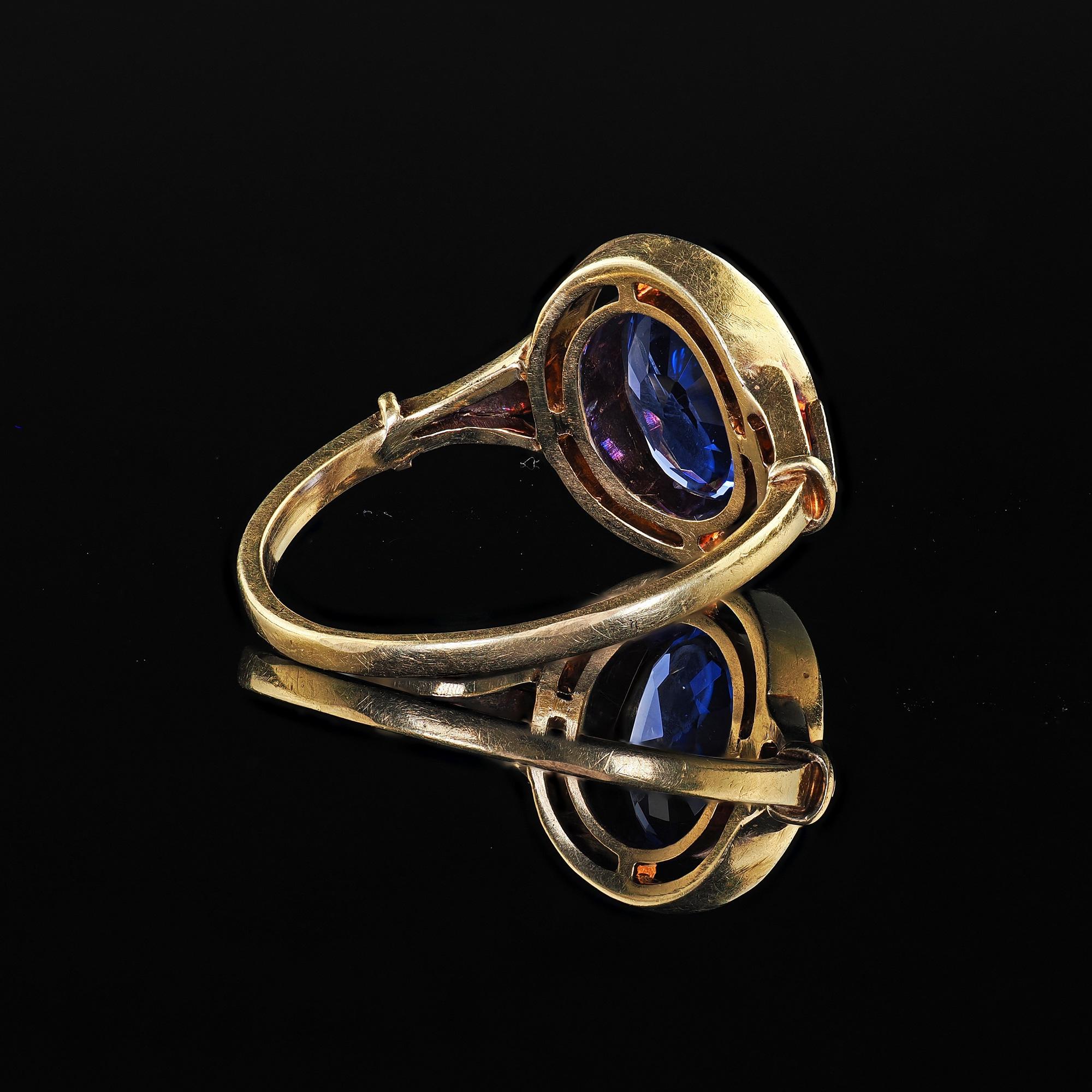 Bague de fiançailles Arte Antiques 18K or jaune platine saphir sans chaleur - GIA en vente 1