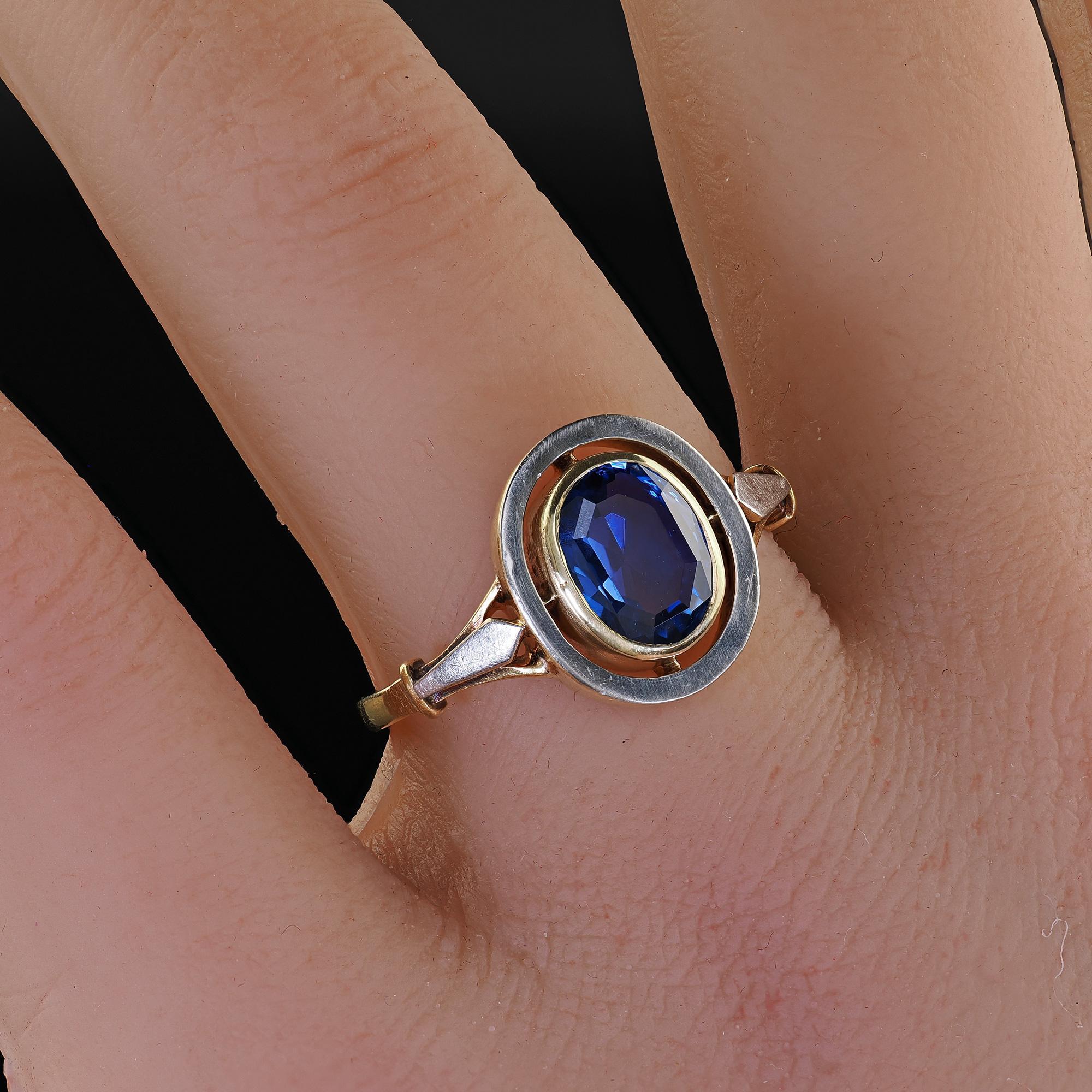 Bague de fiançailles Arte Antiques 18K or jaune platine saphir sans chaleur - GIA en vente 3