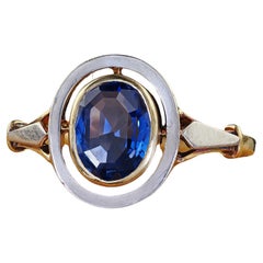 Bague de fiançailles Arte Antiques 18K or jaune platine saphir sans chaleur - GIA