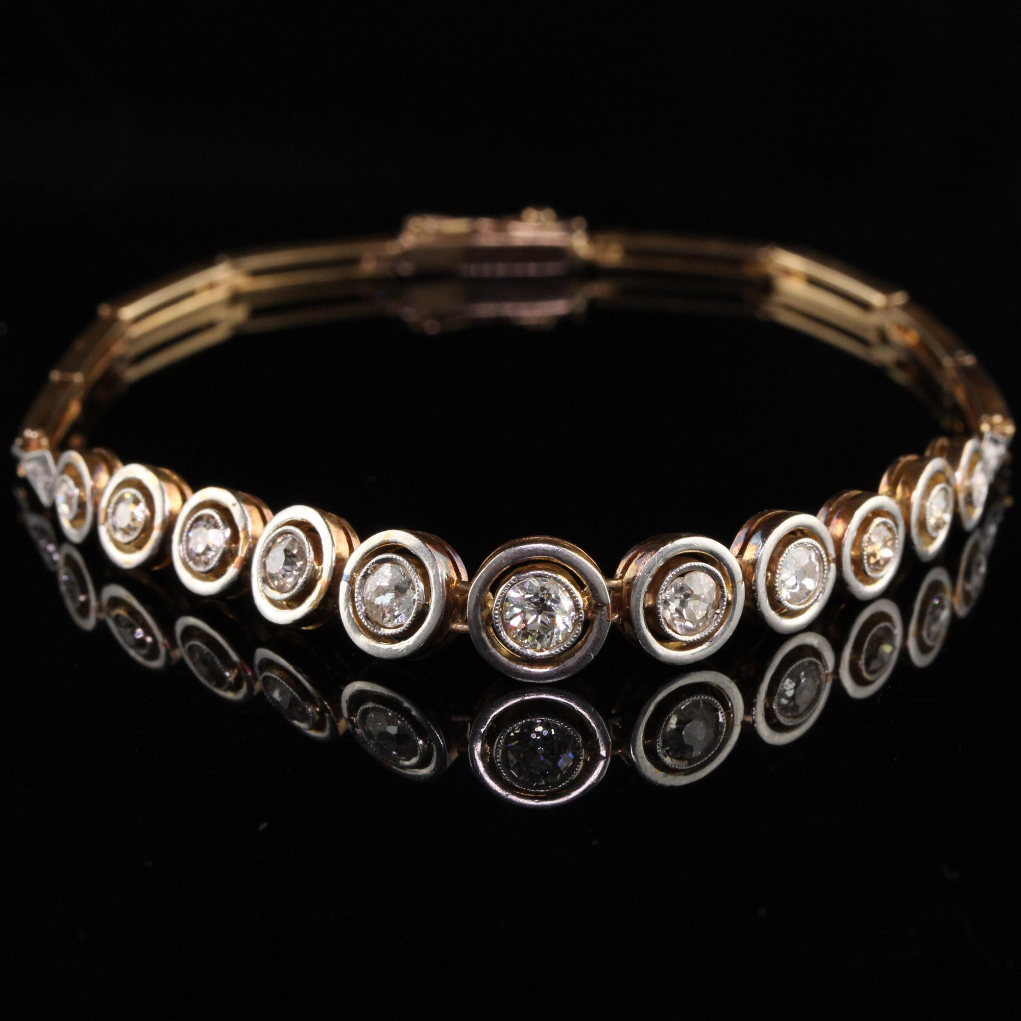 Women's Antique Art Deco 18K Yellow Gold Platinum Old Euro Diamond Target Bracelet