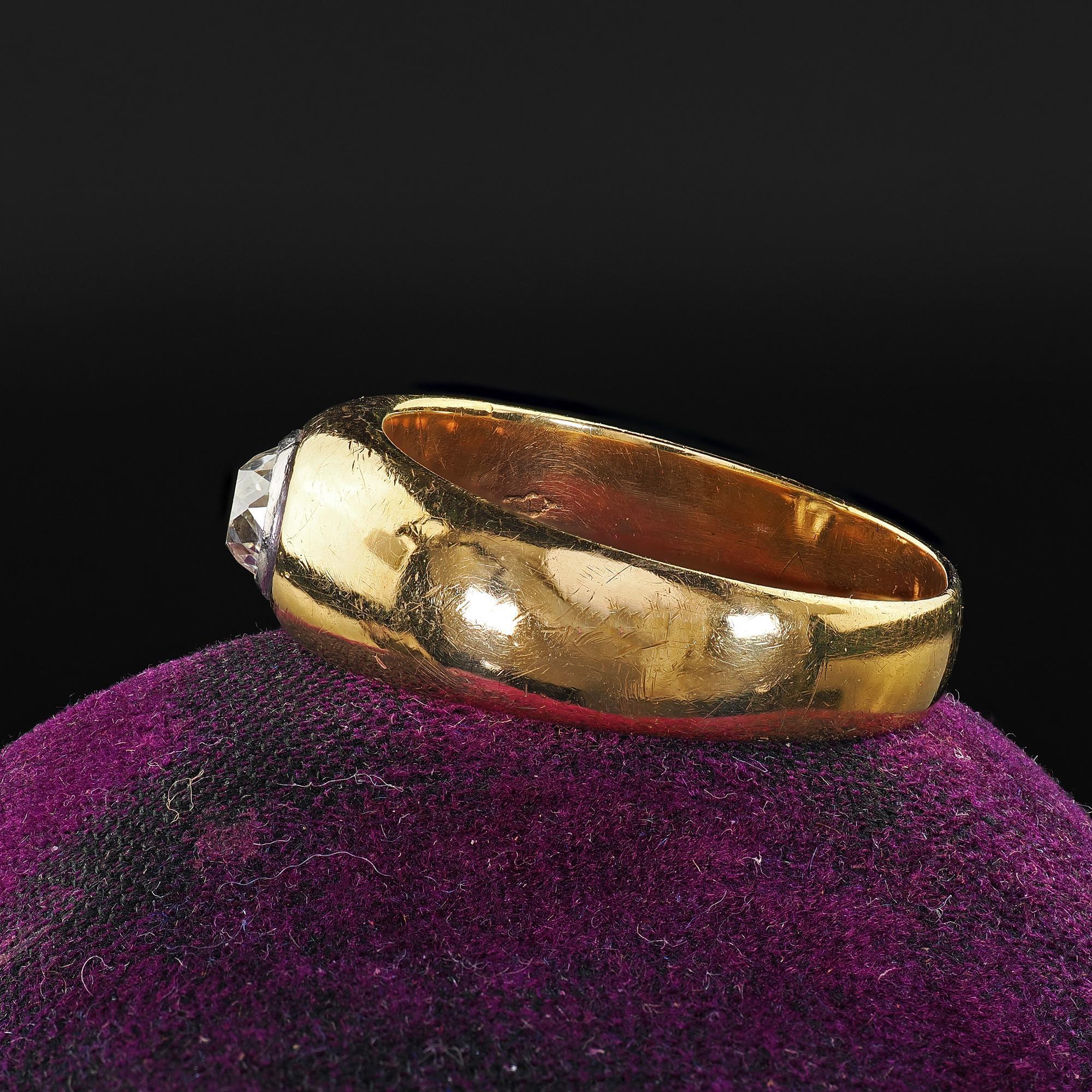 Antike Art Deco 18K Gelbgold Platin Alte Mine Diamant Lünette Set Ring im Zustand „Gut“ im Angebot in Great Neck, NY