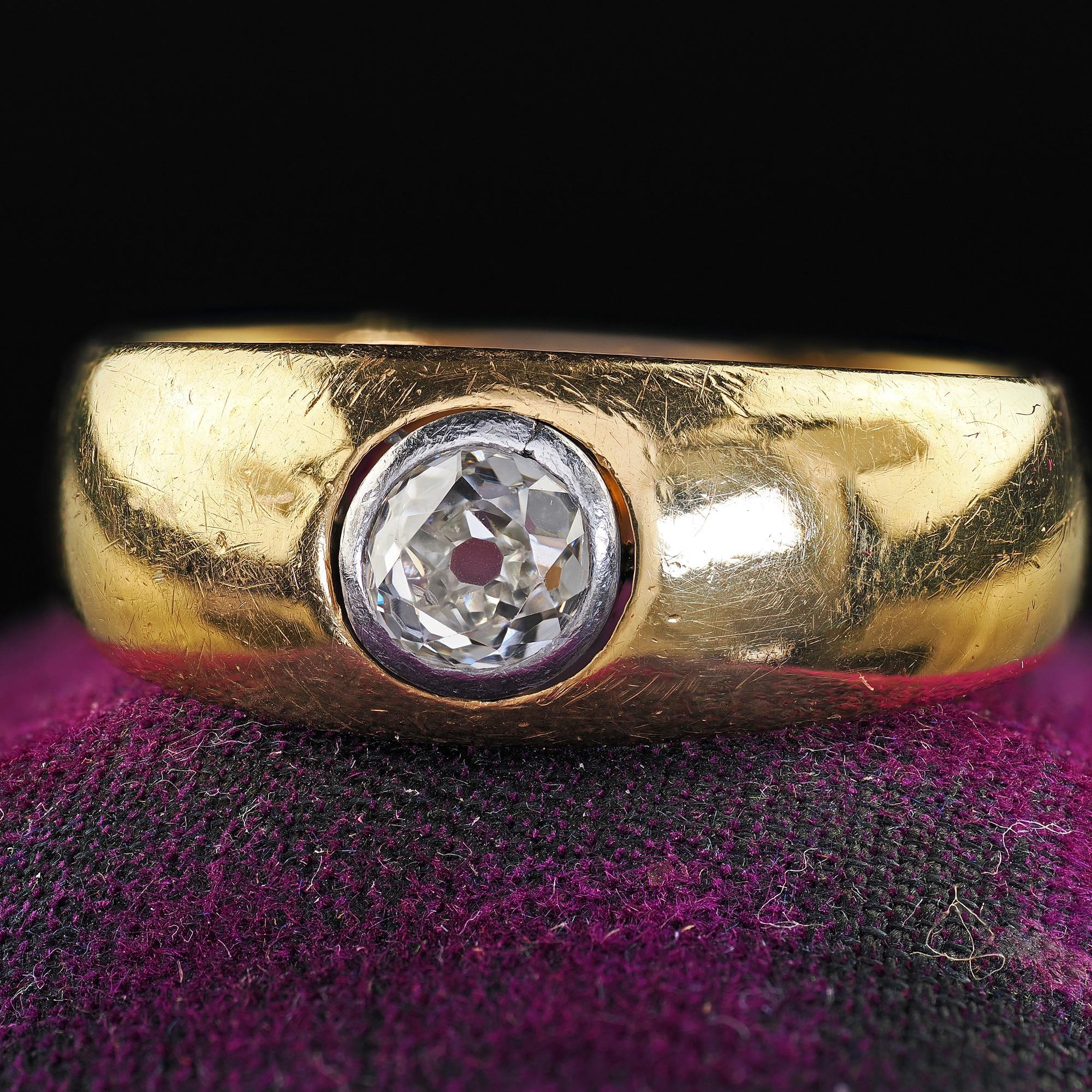 Antike Art Deco 18K Gelbgold Platin Alte Mine Diamant Lünette Set Ring Damen im Angebot