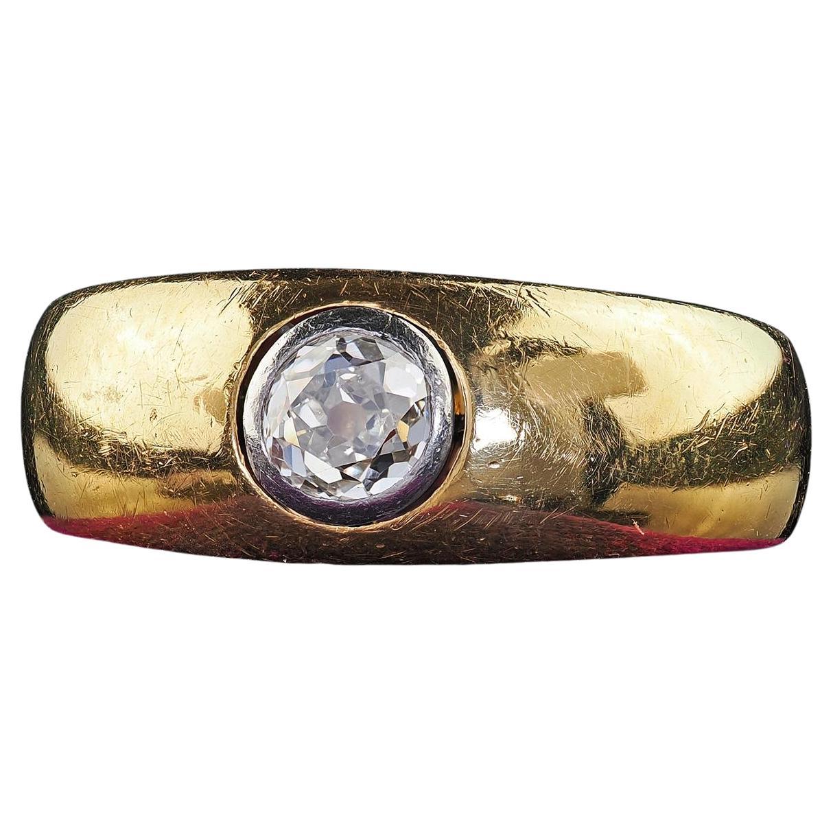 Antike Art Deco 18K Gelbgold Platin Alte Mine Diamant Lünette Set Ring