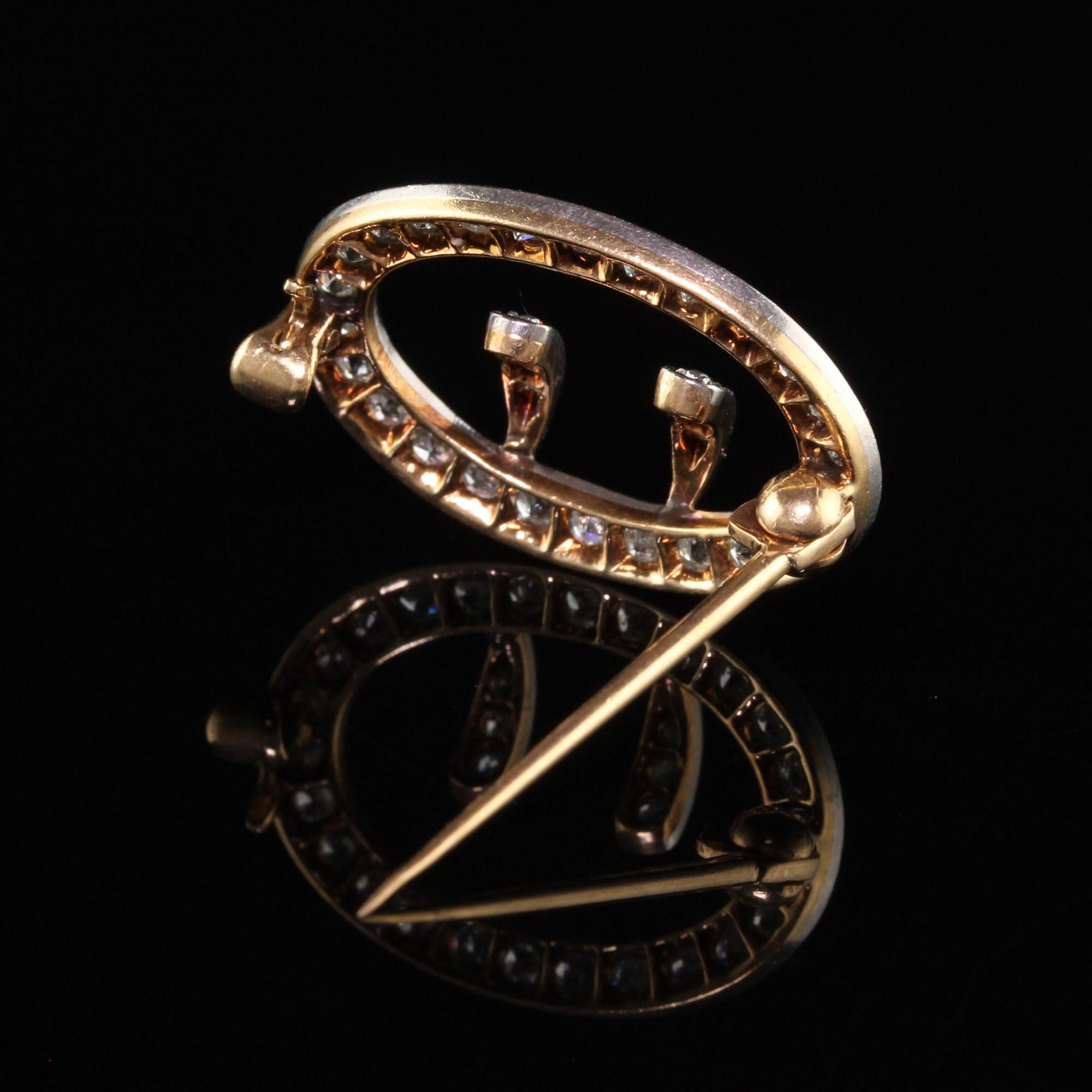 Antique Art Deco 18K Yellow Gold Platinum Old Mine Diamond Buckle Pin In Good Condition For Sale In Great Neck, NY