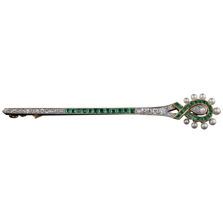 Antique Art Deco 18 Karat Gold, Platinum Top, Diamond, Emerald and ...