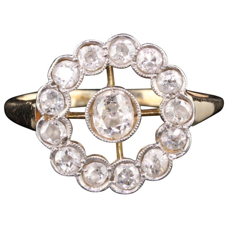 Antique Art Deco 18 Karat Yellow Gold Platinum Top Diamond Engagement ...