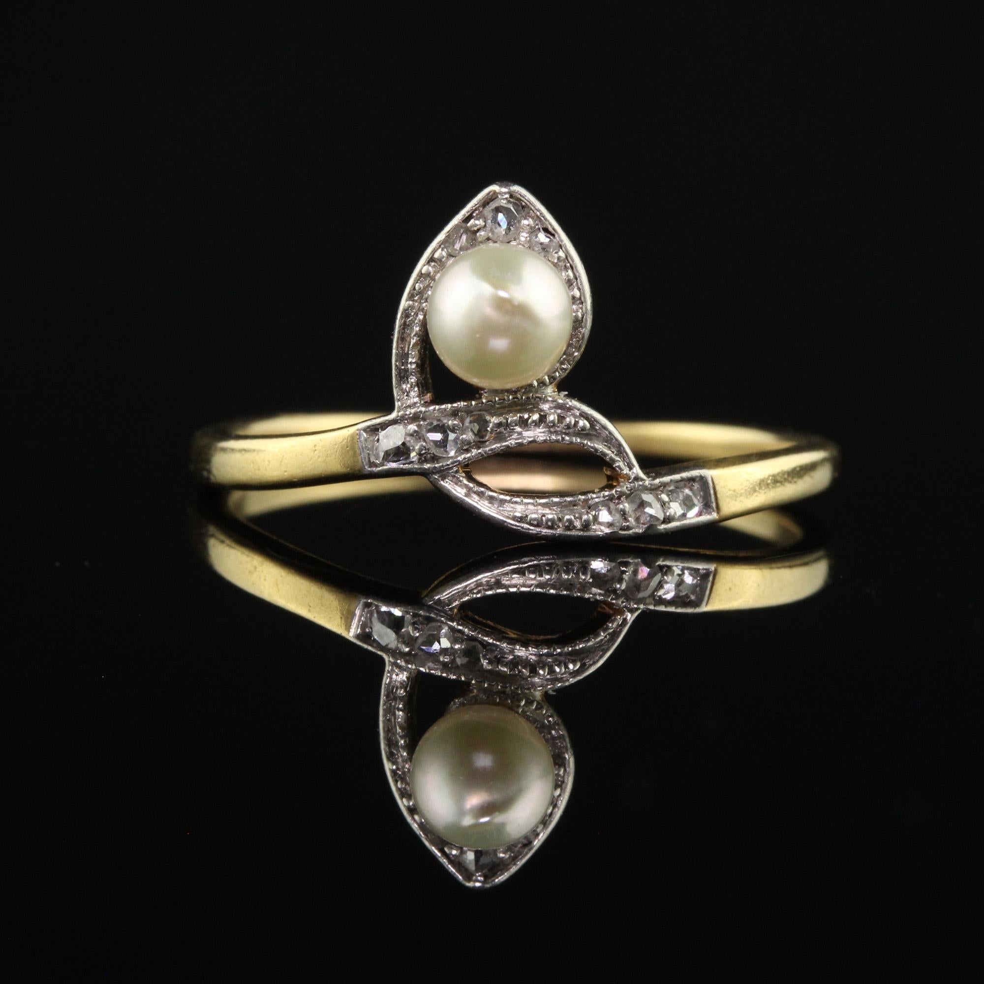 Antique Art Deco 18K Yellow Gold Rose Cut Diamond and Pearl Ring 1