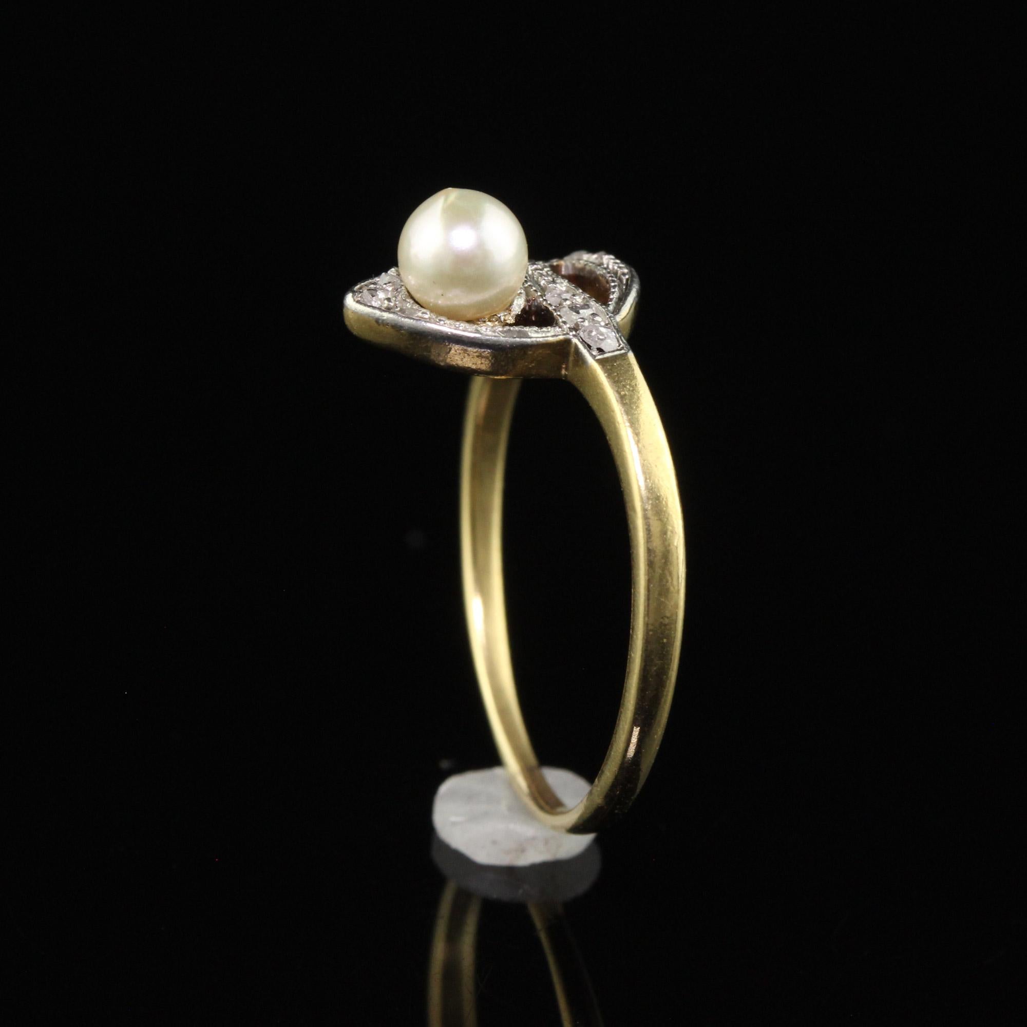 Antique Art Deco 18K Yellow Gold Rose Cut Diamond and Pearl Ring 3