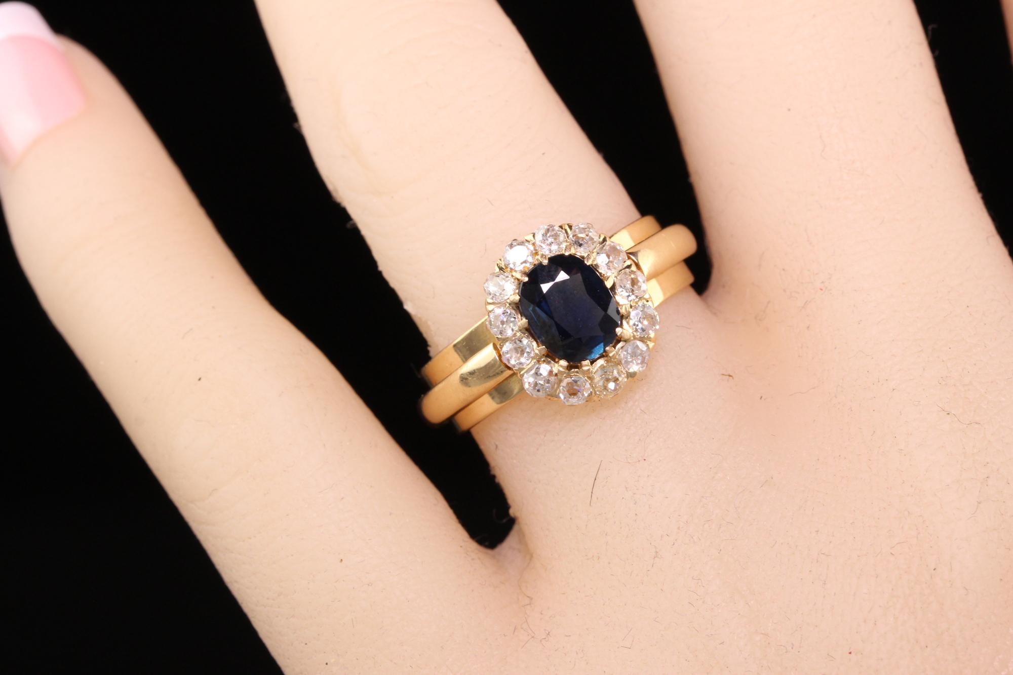 Women's Vintage Retro 18K Yellow Gold Sapphire and Diamond Halo Engagement Ring For Sale
