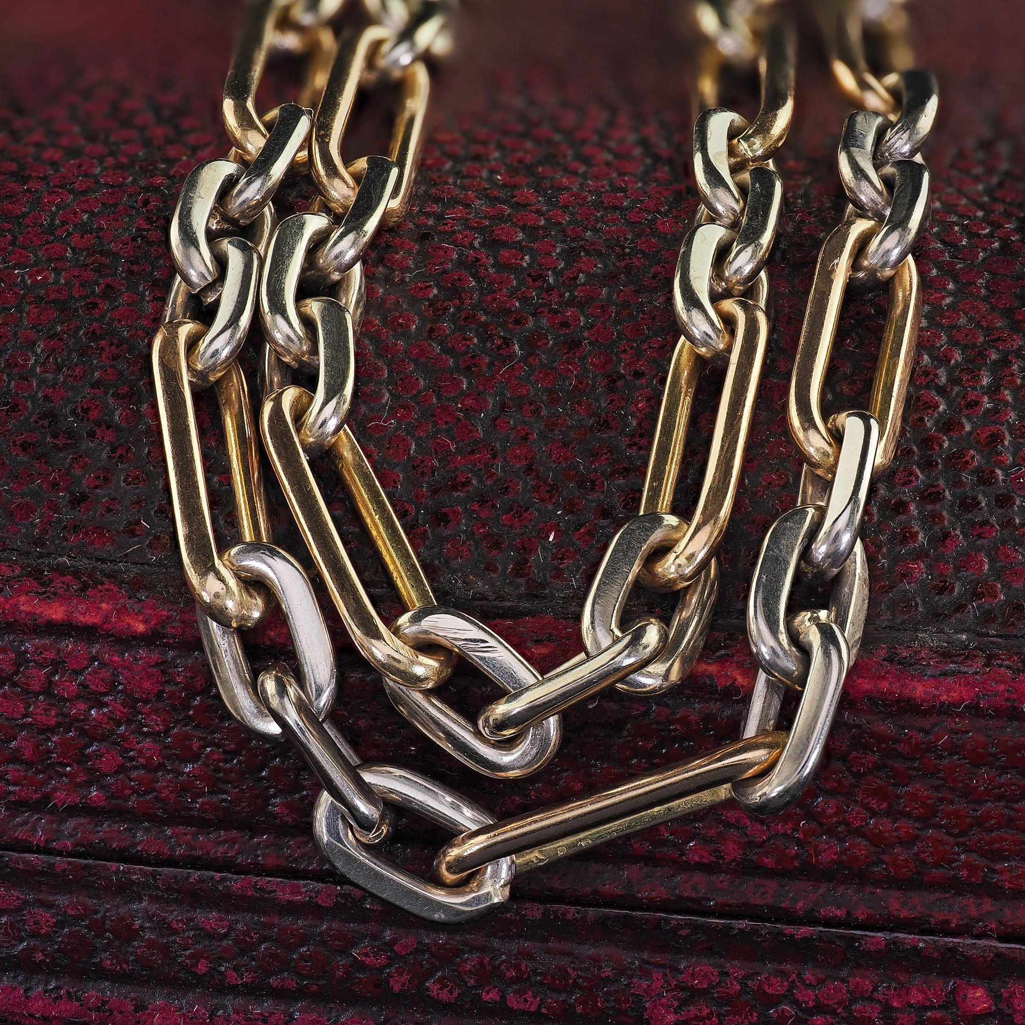 Art déco Collier de trombones en or jaune 18K bicolore Antique Art Deco - 26 pouces en vente
