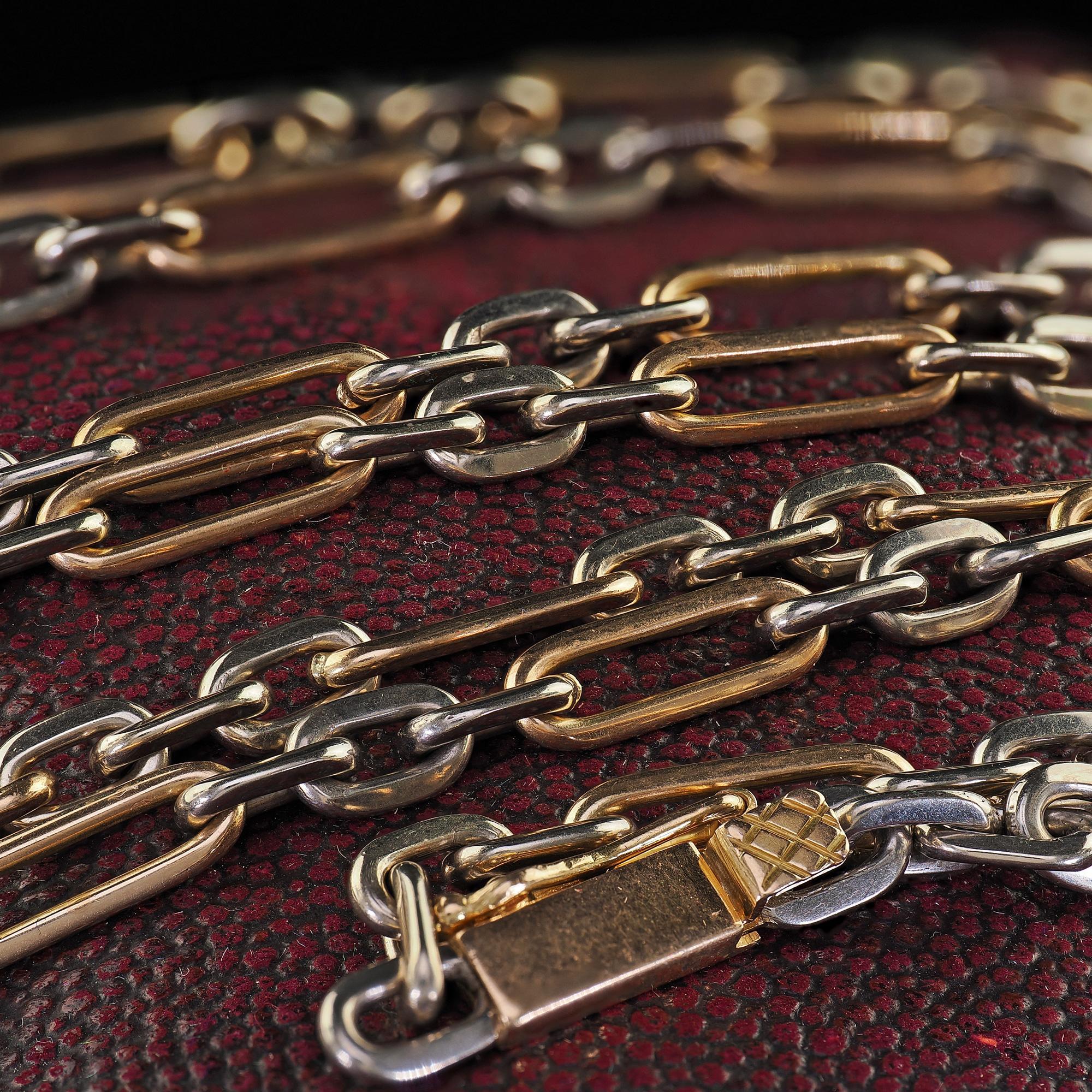 Collier de trombones en or jaune 18K bicolore Antique Art Deco - 26 pouces Pour femmes en vente