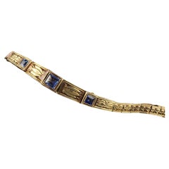 Antique Art Deco 18K Yellow Gold Yogo Gulch Sapphire Engraved Bracelet