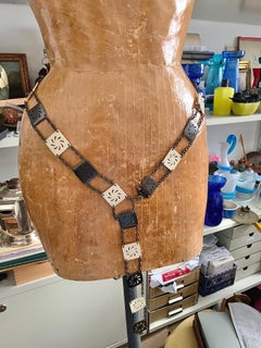 Antique Art Deco 1918 Low Waist Belt Gun Metall Celluloid Two Tone Squares