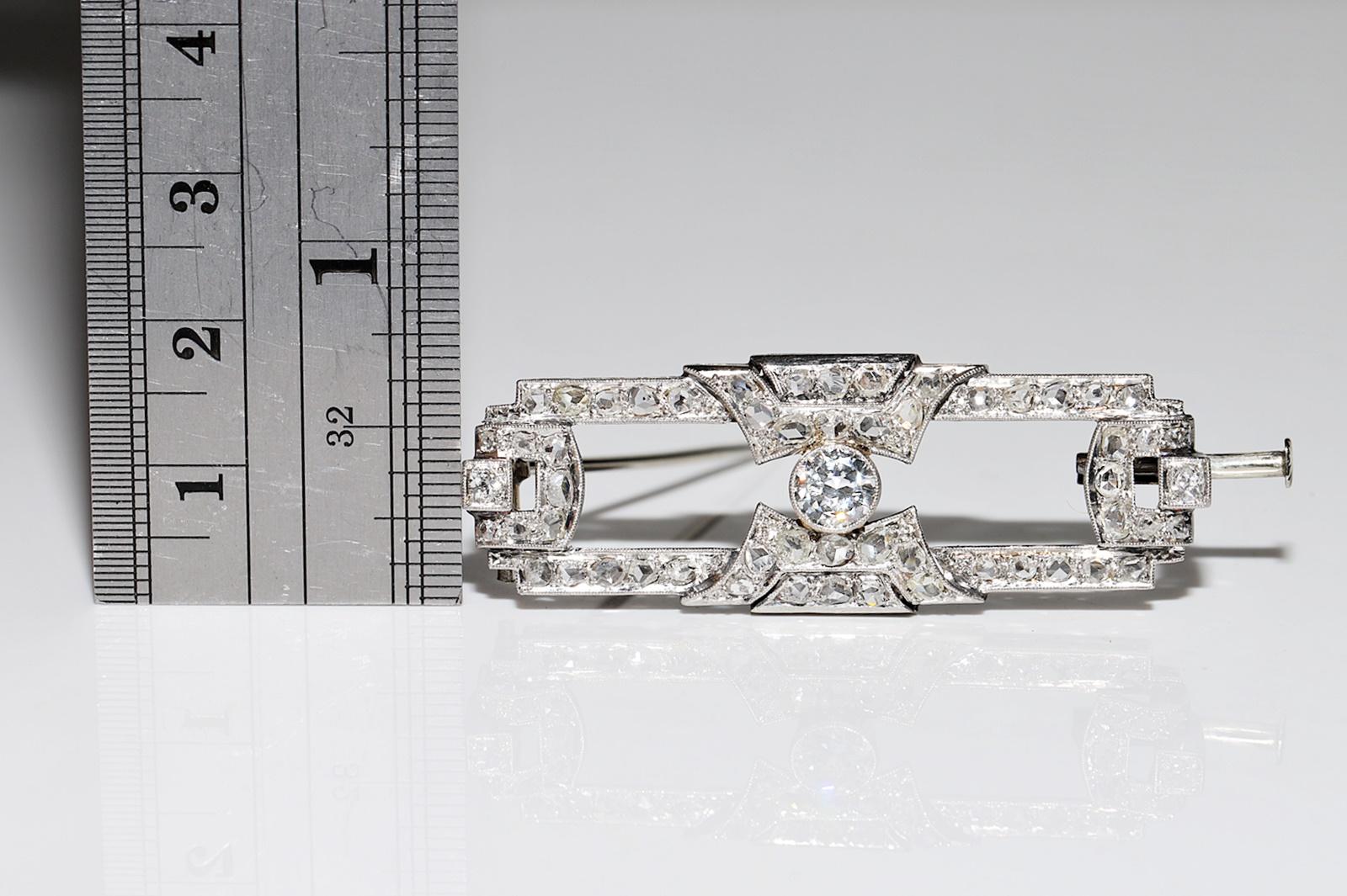 Antique Art Deco 1920 Platinum And 14K Gold Natural Diamond Decorated Brooch For Sale 6
