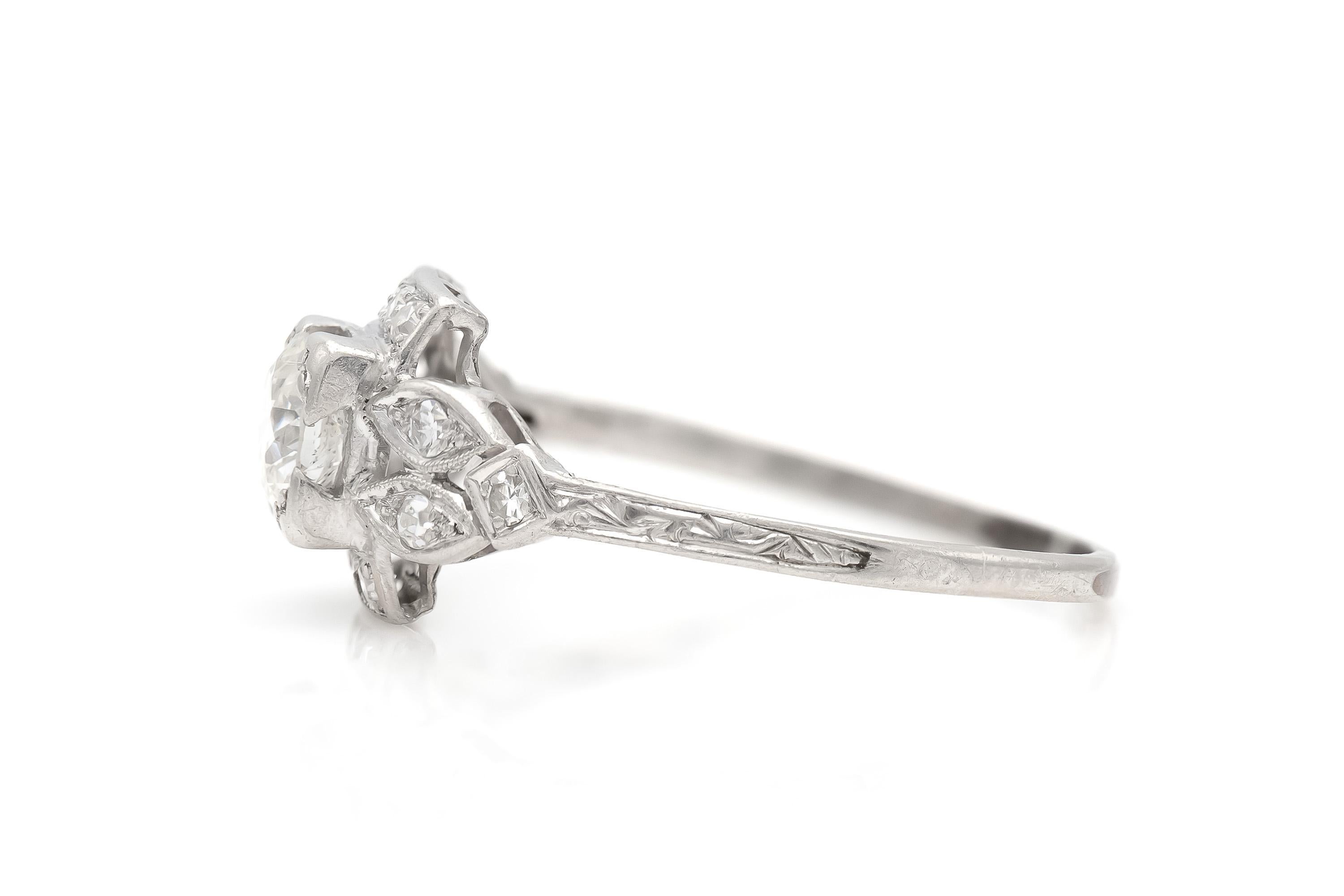 Art Déco Antique Art Deco 1920s 0.80 Carat Old European Cut Diamond Engagement Ring in vendita